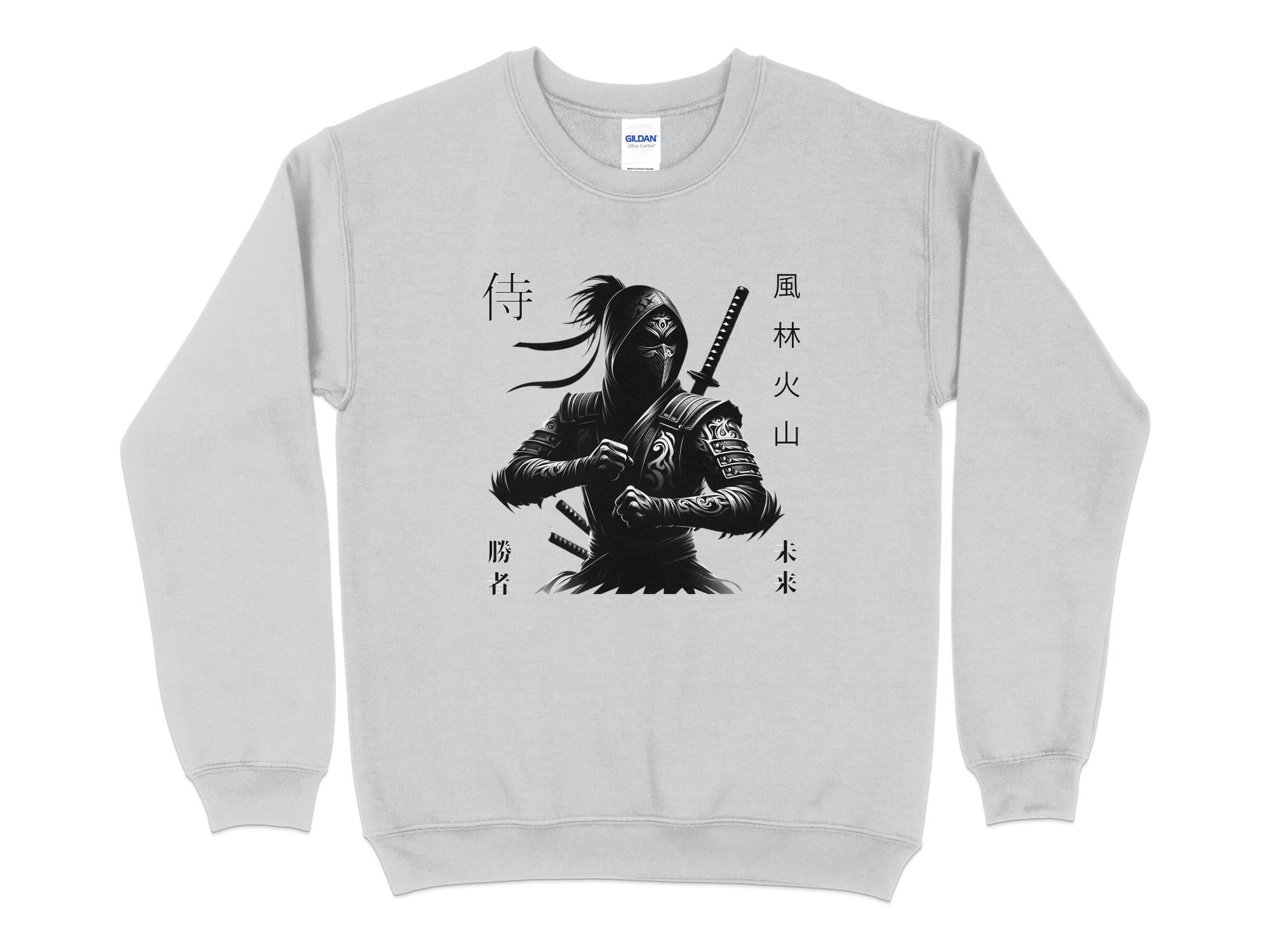 Samurai Ninja - Coloured Gildan Sweatshirt Japanese Talisman Unisex Cultural Symbolic Graphic Design