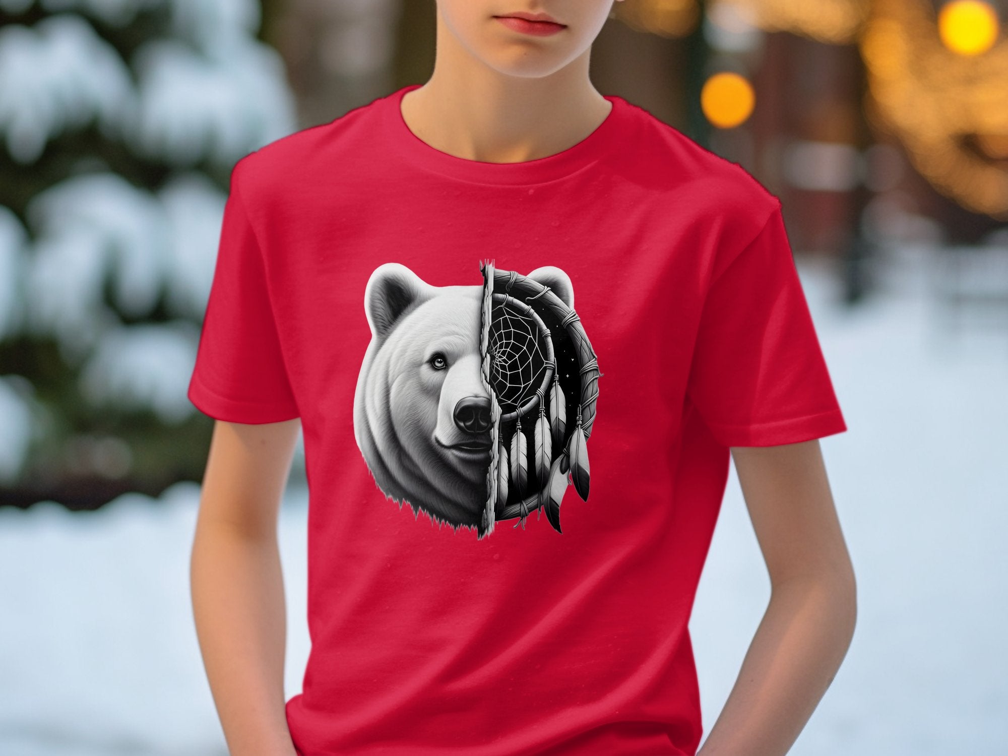 Dreamcatcher Bear - Coloured Gildan Kids T Shirt Realistic Native American Talisman Unisex Mythology Tee Graphic Design