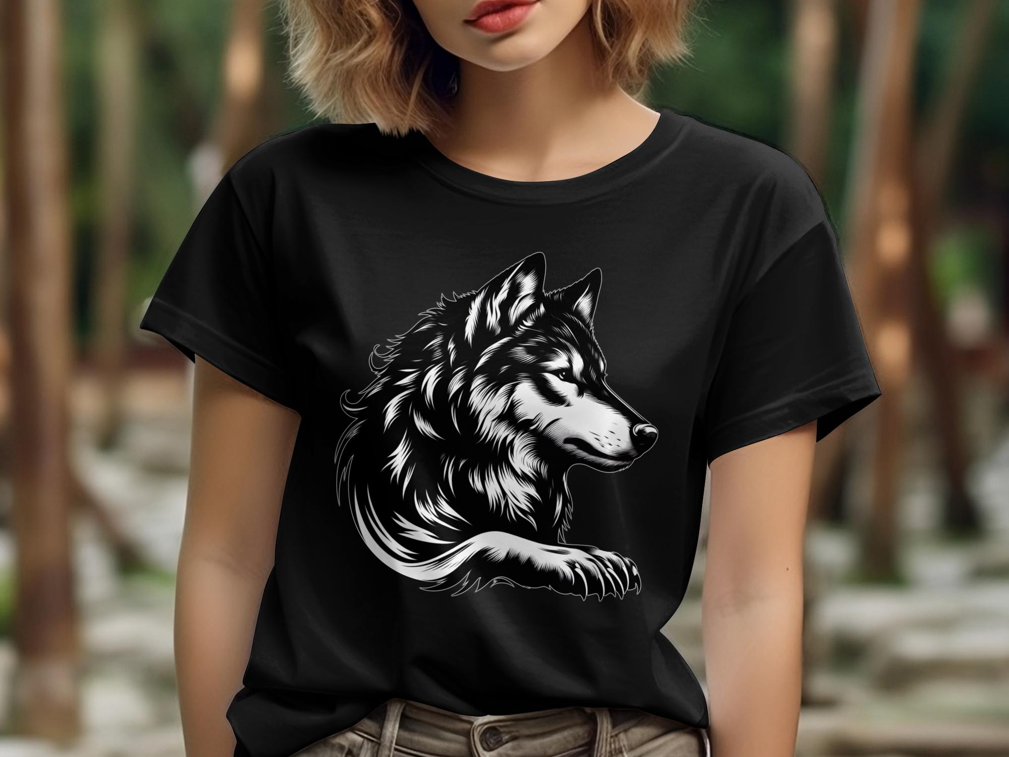 Wolf Tribal - Black White Gildan T-Shirt Realistic Animal Talisman Unisex Tee Graphic Design