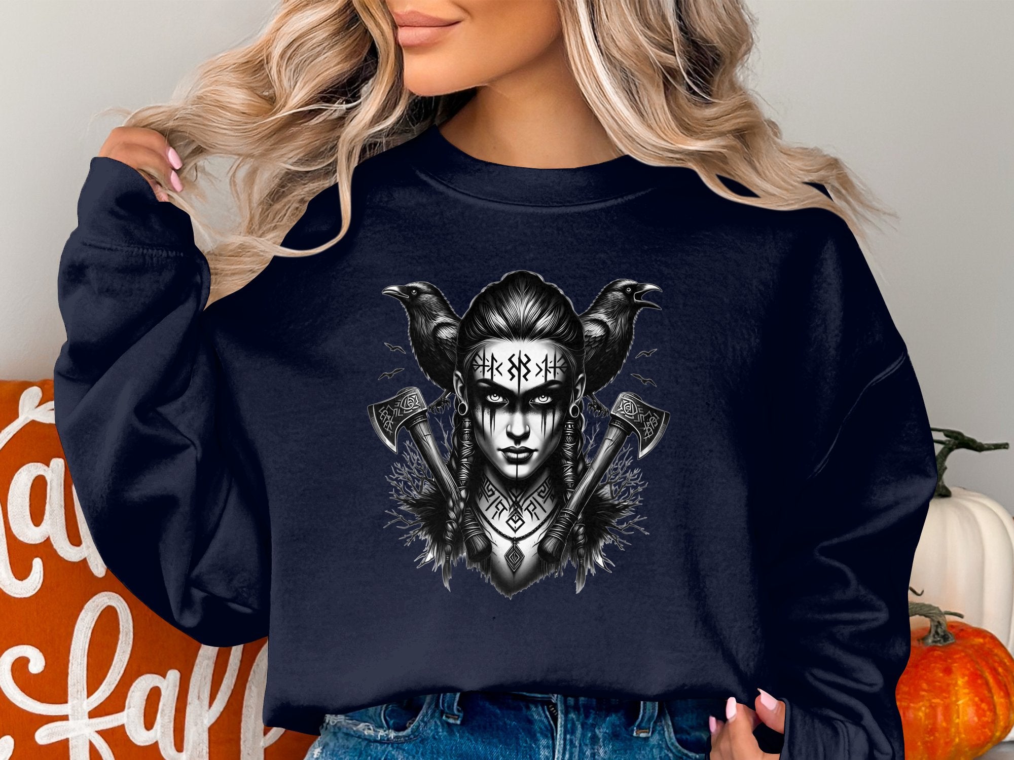 Viking Shield Maiden - Coloured Gildan Sweatshirt Realistic Norse Talisman Men Women Unisex Valhalla Tee Graphic Design