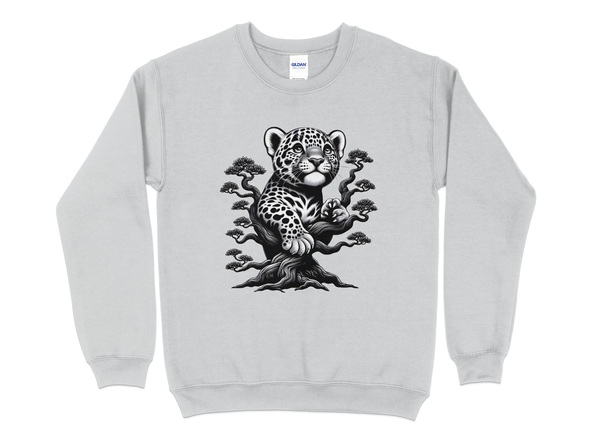 Leopard Bonsai - Coloured Gildan Sweatshirt Realistic Animal Talisman Unisex Cute Tee Graphic Design