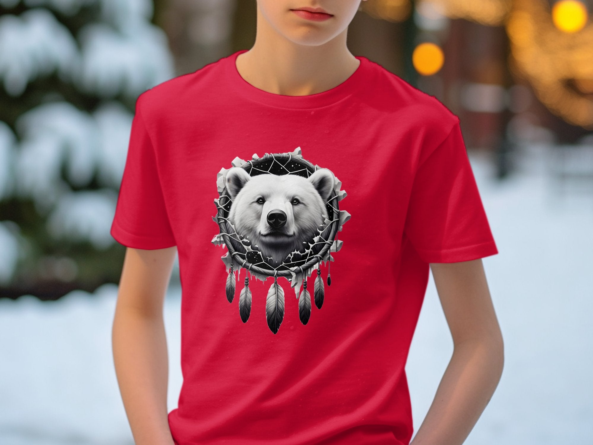 Dreamcatcher Bear - Coloured Gildan Kids T Shirt Realistic Native American Talisman Unisex Mythology Tee Graphic Design