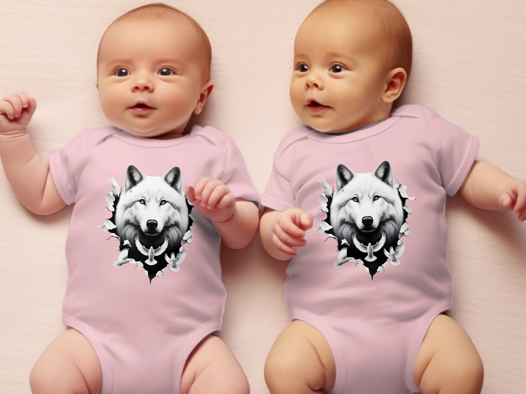 Wolf x Doves - Coloured Toddler Bodysuit Realistic Animal Talisman Unisex Tee Graphic Design