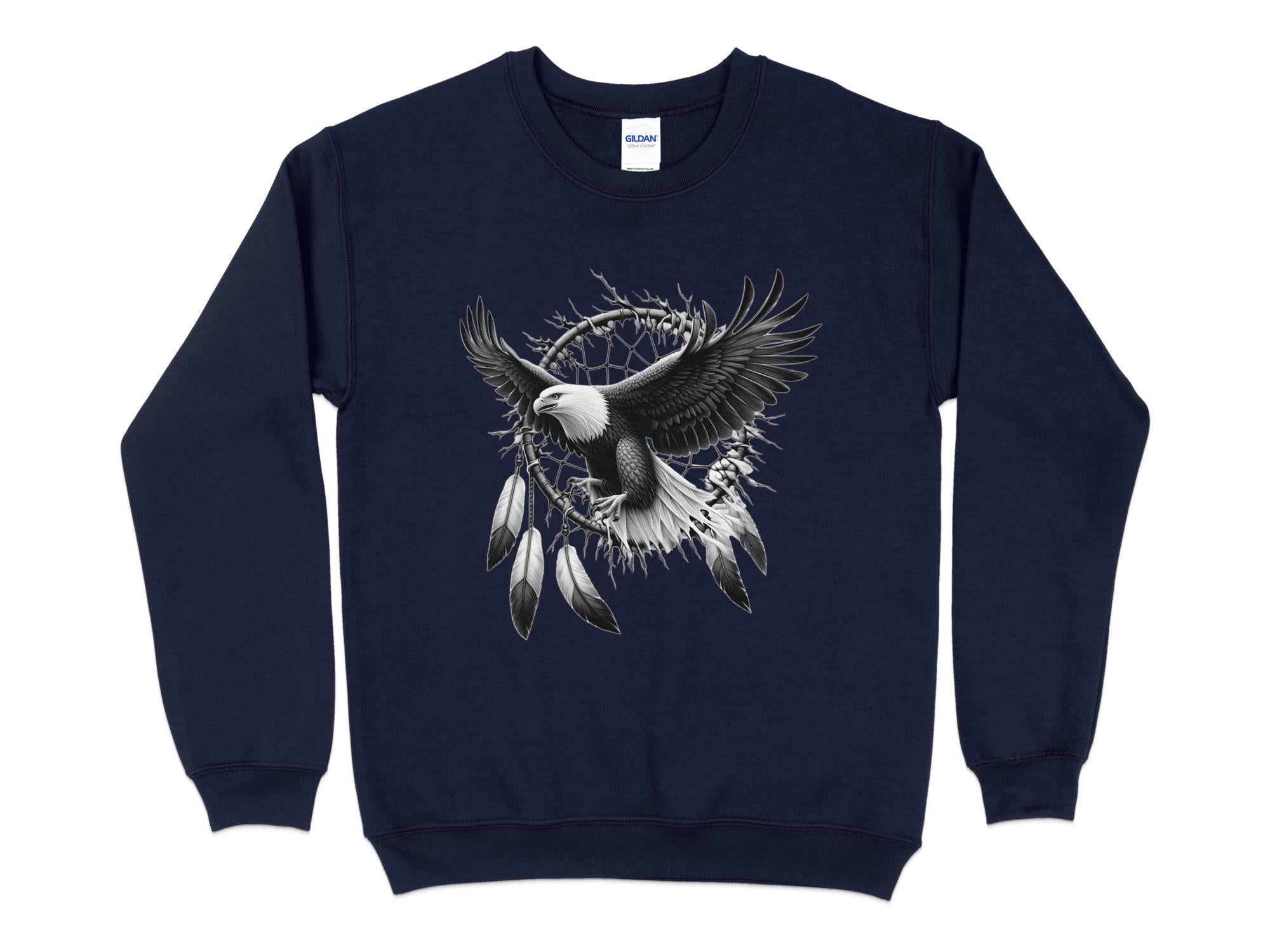 Dreamcatcher Eagle - Coloured Gildan Sweatshirt Realistic Native American Talisman Unisex Mythology Tee Graphic Design