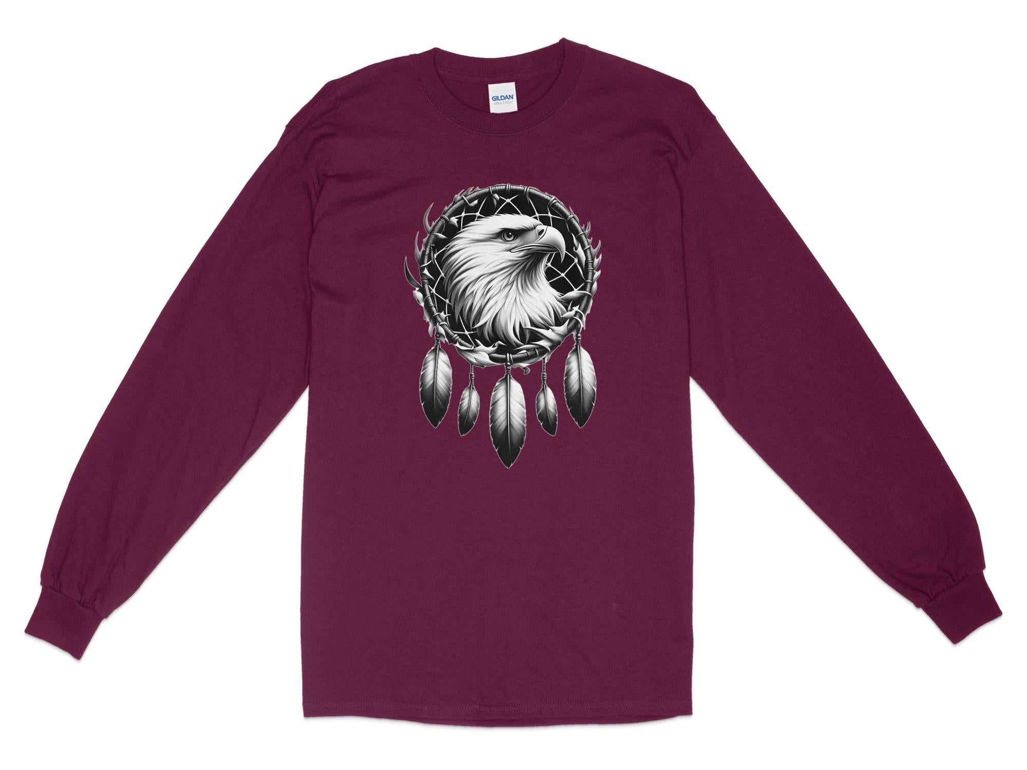 Dreamcatcher Eagle - Coloured Gildan Long Sleeve Realistic Native American Talisman Unisex Mythology Tee Graphic Design