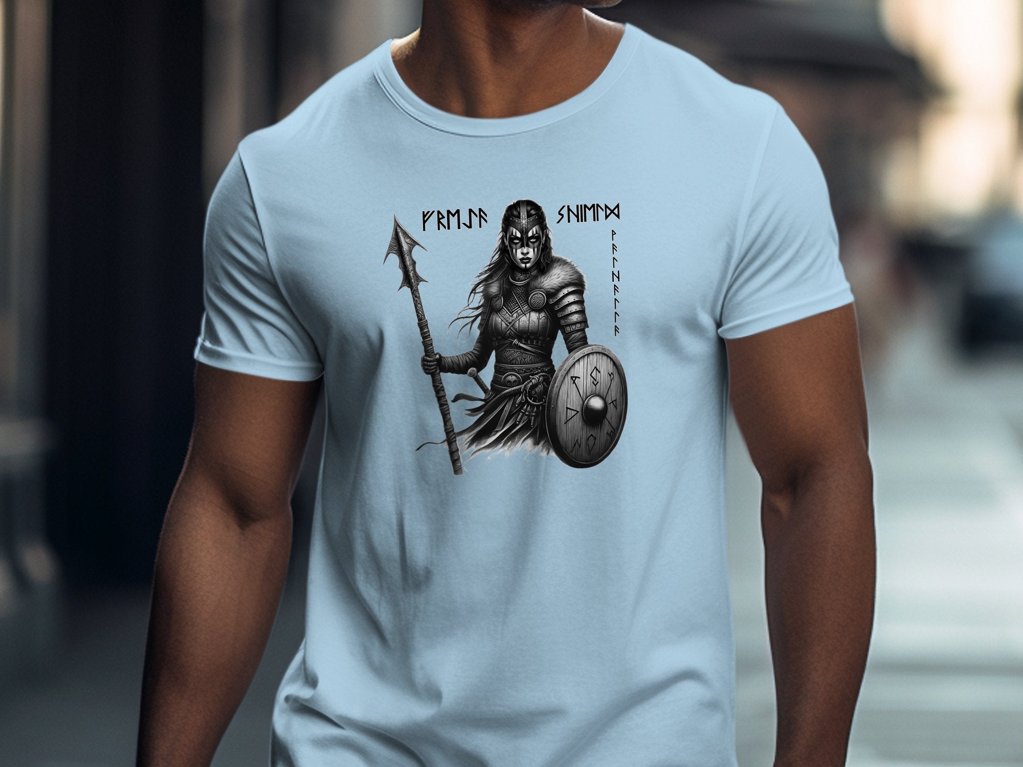 Viking Shield Maiden - Coloured Gildan T Shirt Realistic Norse Talisman Men Women Unisex Valhalla Tee Graphic Design