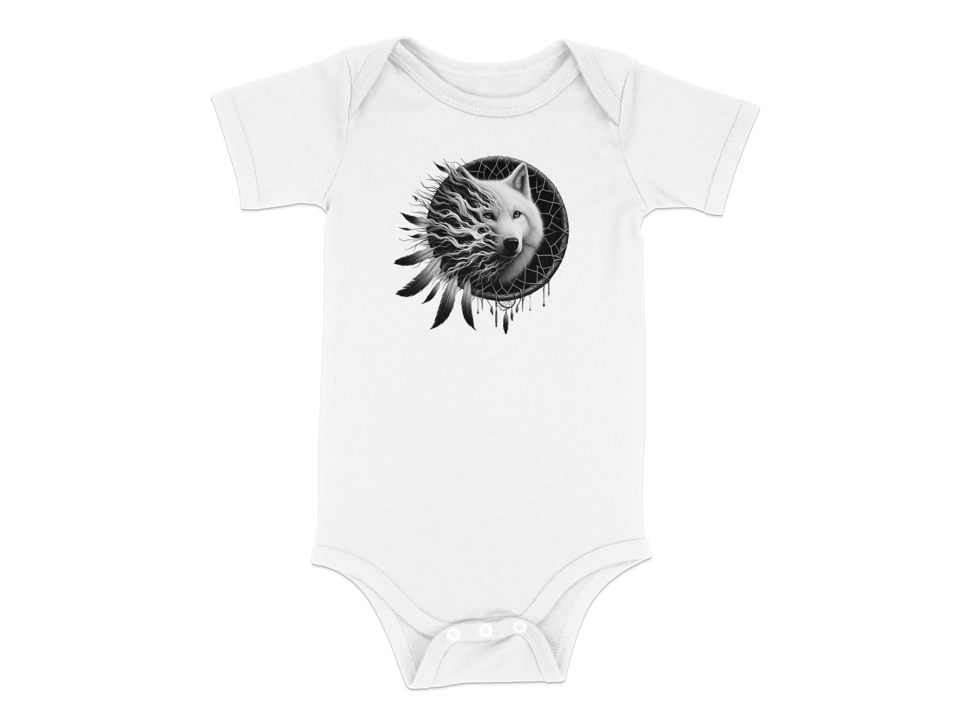 Dreamcatcher Wolf - Coloured Toddler Bodysuit Realistic Native American Talisman Unisex Mythology Tee Graphic Design