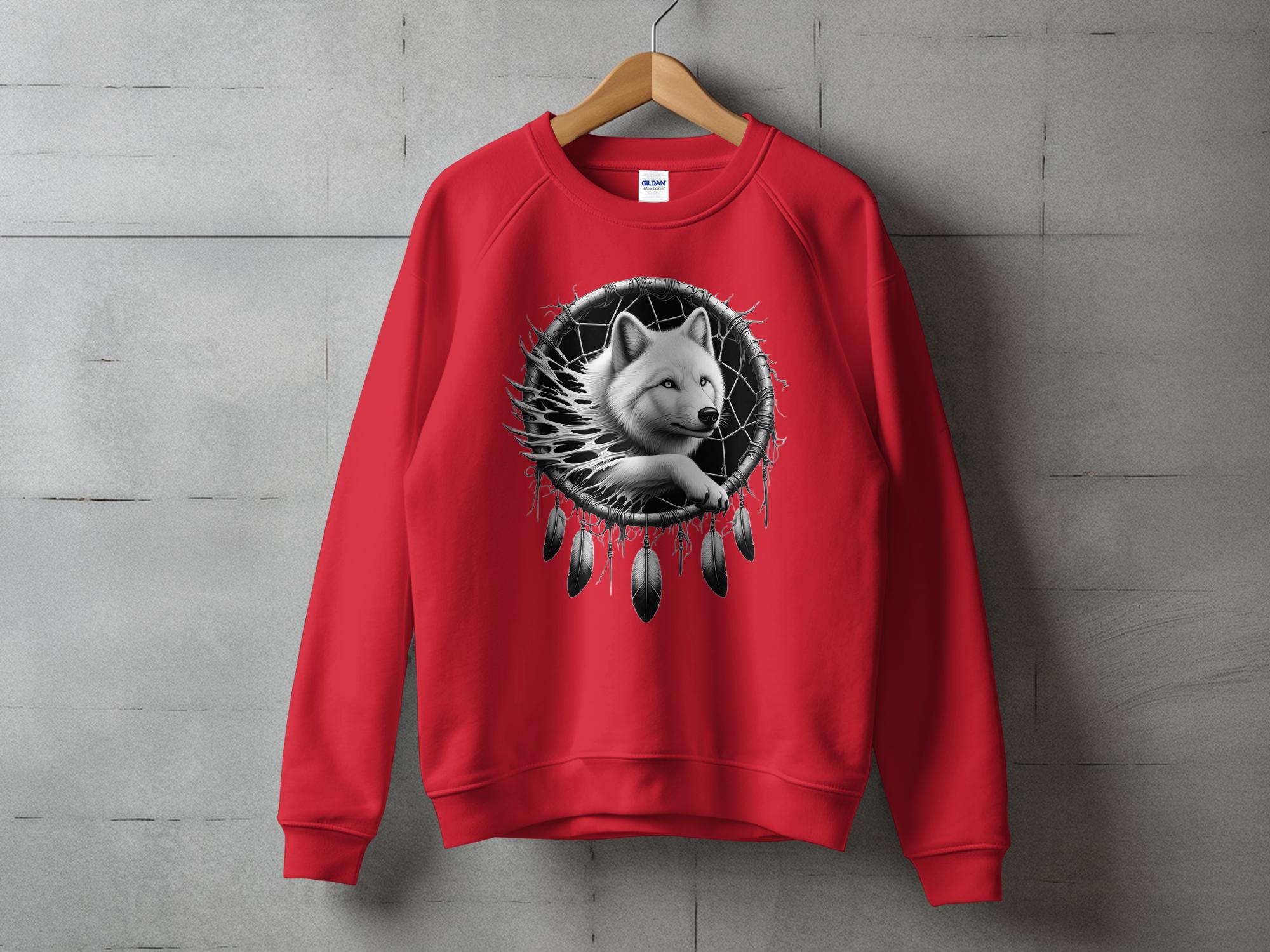 Dreamcatcher Wolf - Coloured Gildan Sweatshirt Realistic Native American Talisman Unisex Mythology Tee Graphic Design