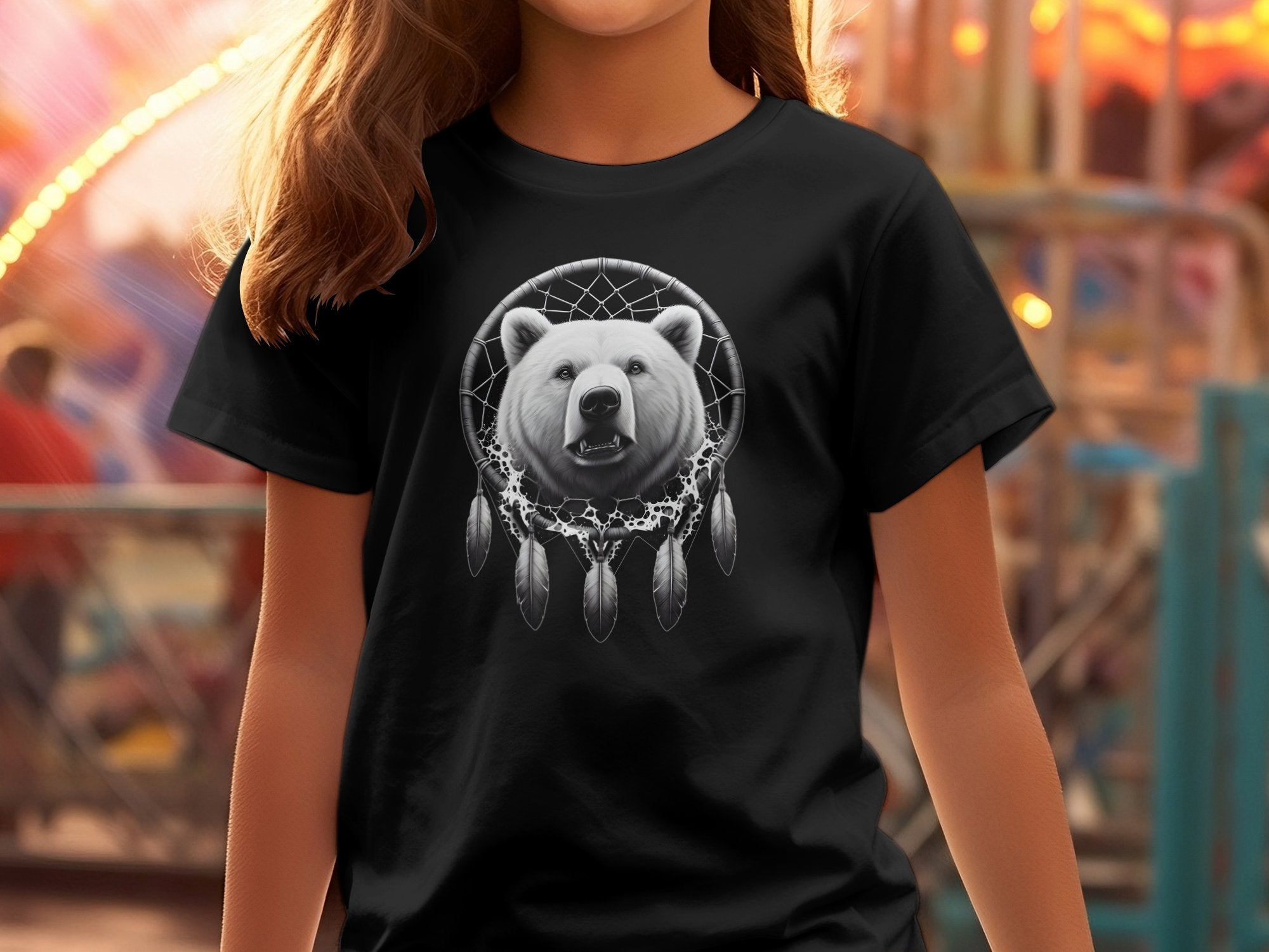 Dreamcatcher Bear - Coloured Gildan Kids T Shirt Realistic Native American Talisman Unisex Mythology Tee Graphic Design