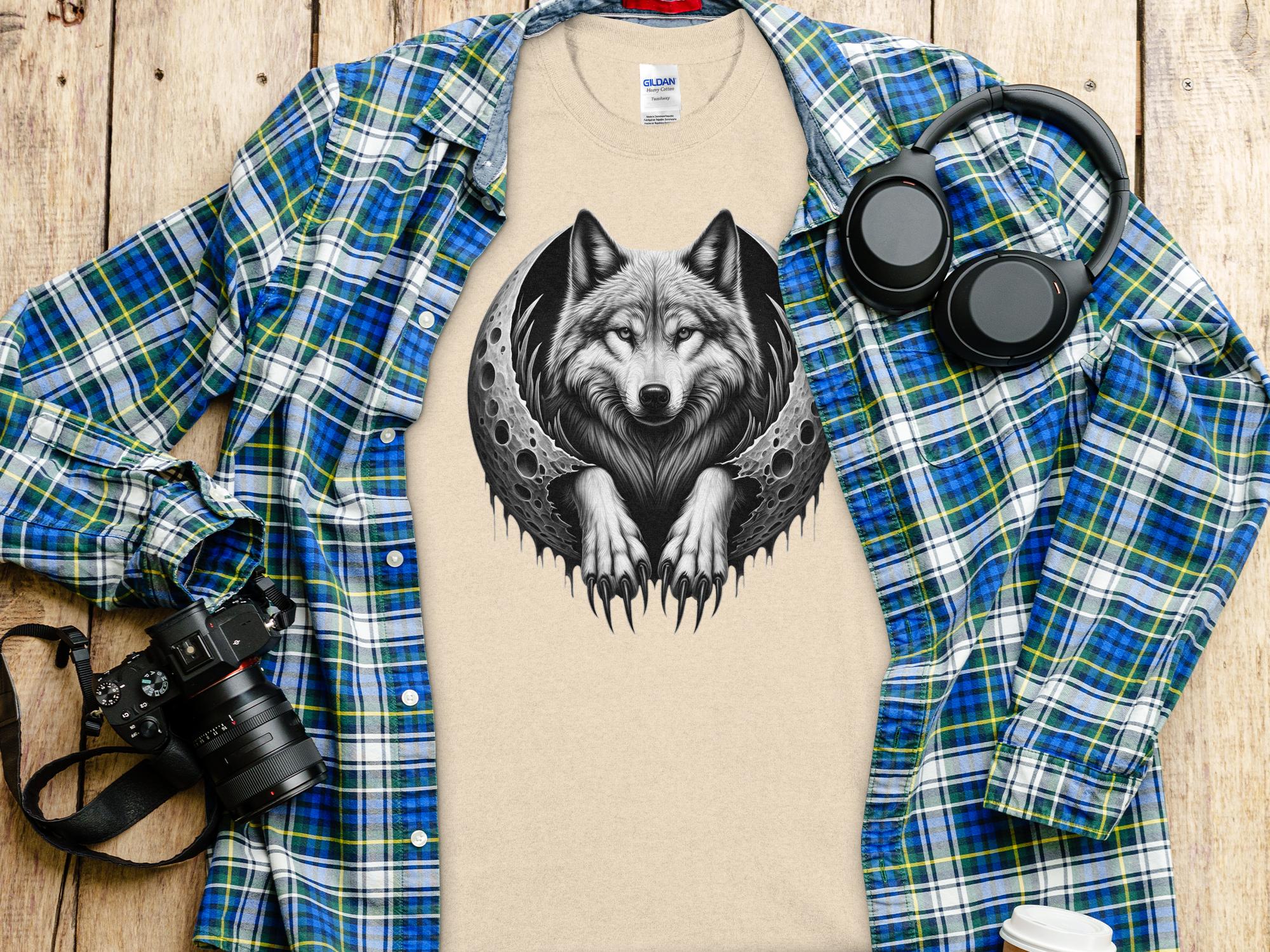 Moon Wolf - Coloured Gildan T-Shirt Realistic Animal Talisman Unisex Mythology Tee Graphic Design