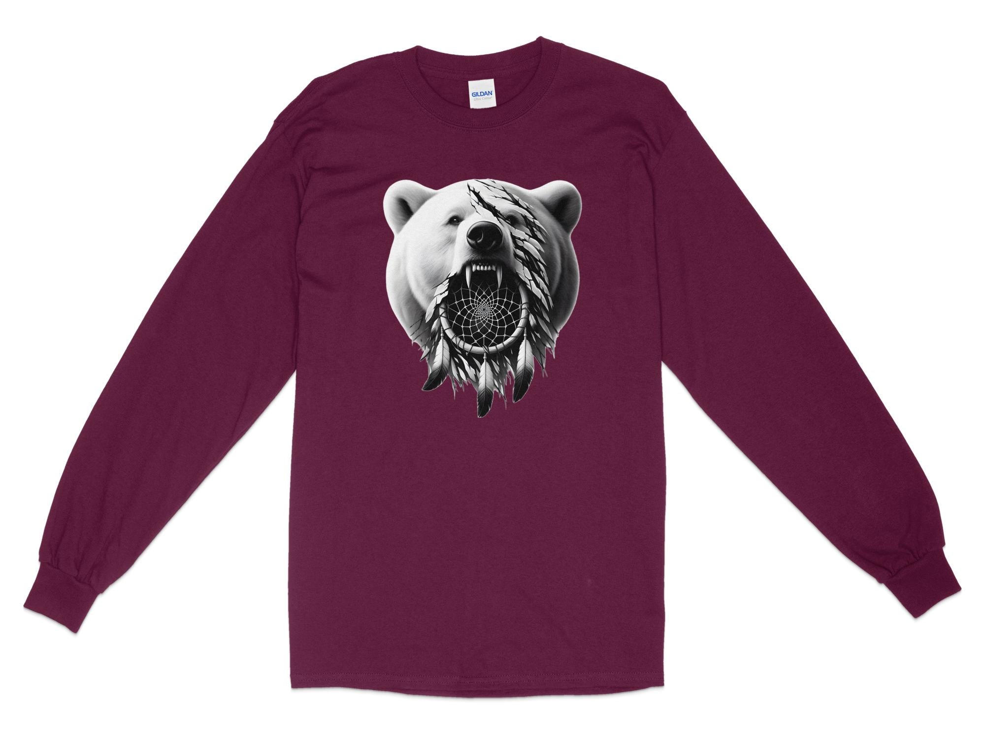 Dreamcatcher Bear - Coloured Gildan Long Sleeve Realistic Native American Talisman Unisex Mythology Tee Graphic Design