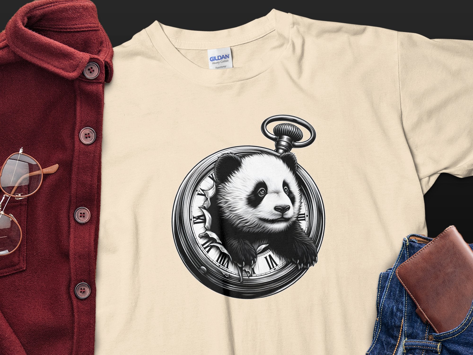 Panda - Coloured Gildan T-Shirt Realistic Animal Talisman Unisex Cute Tee Graphic Design