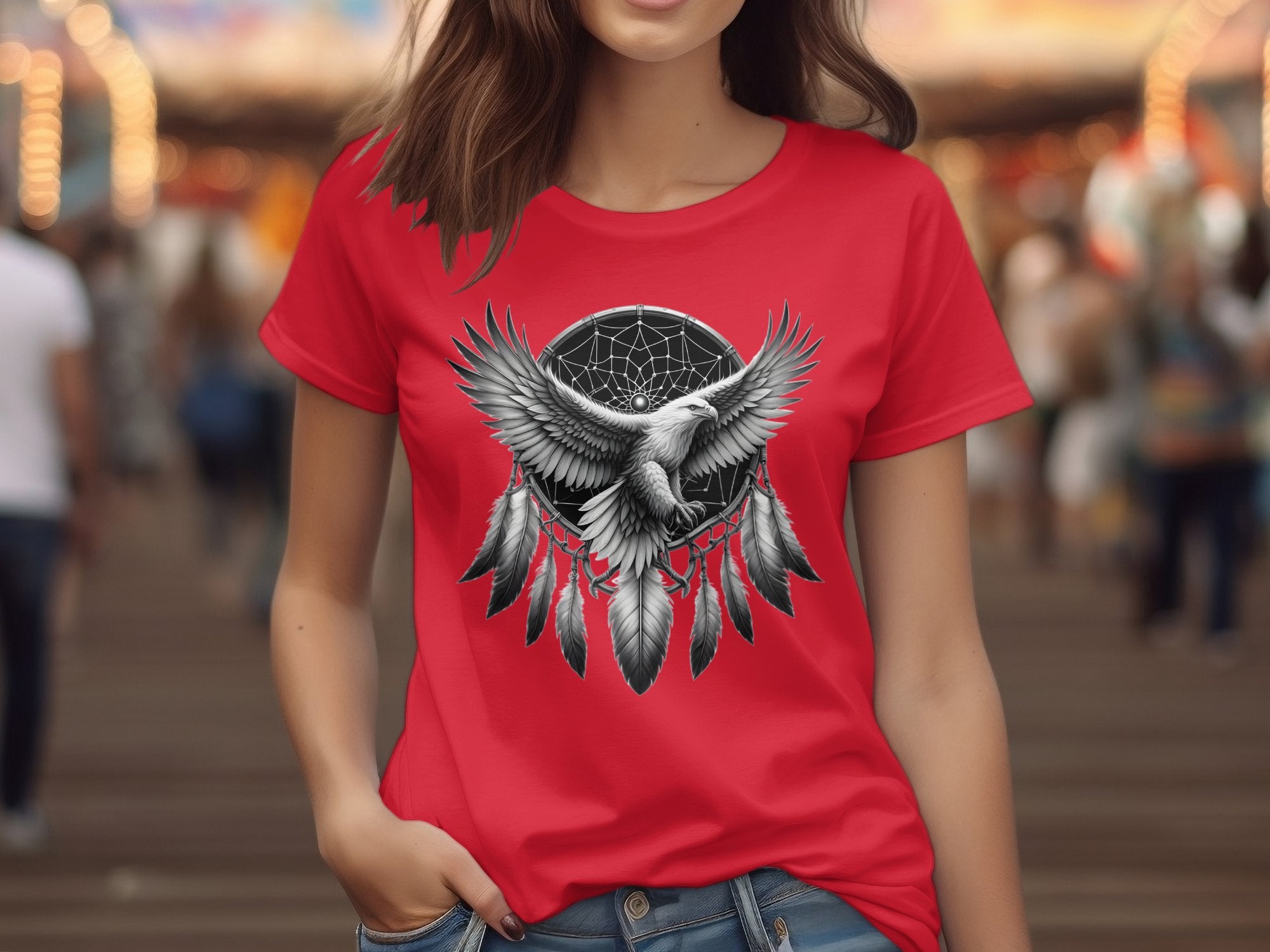 Dreamcatcher Eagle - Coloured Gildan T-Shirt Realistic Native American Talisman Unisex Mythology Tee Graphic Design