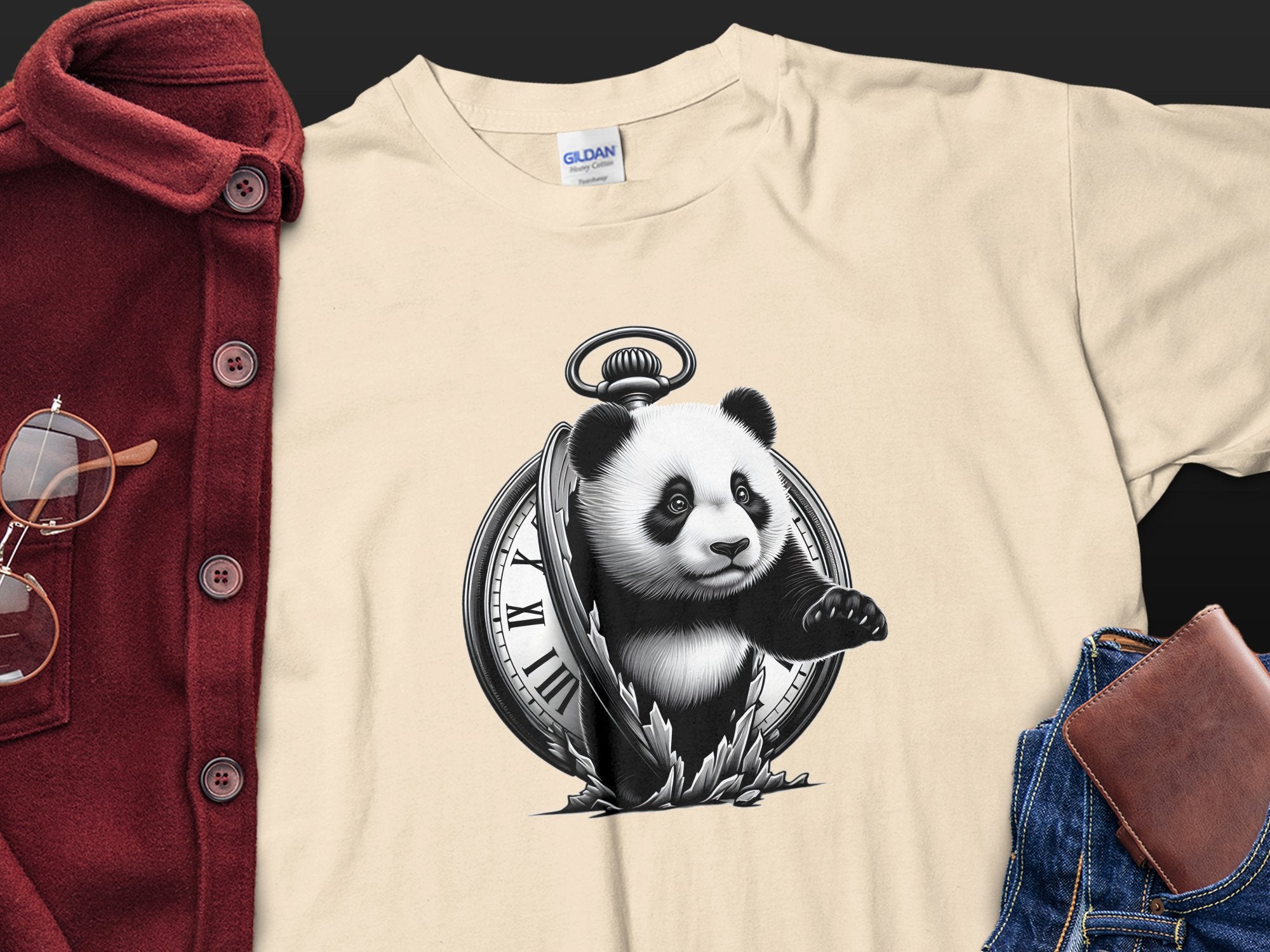 Panda - Coloured Gildan T-Shirt Realistic Animal Talisman Unisex Cute Tee Graphic Design