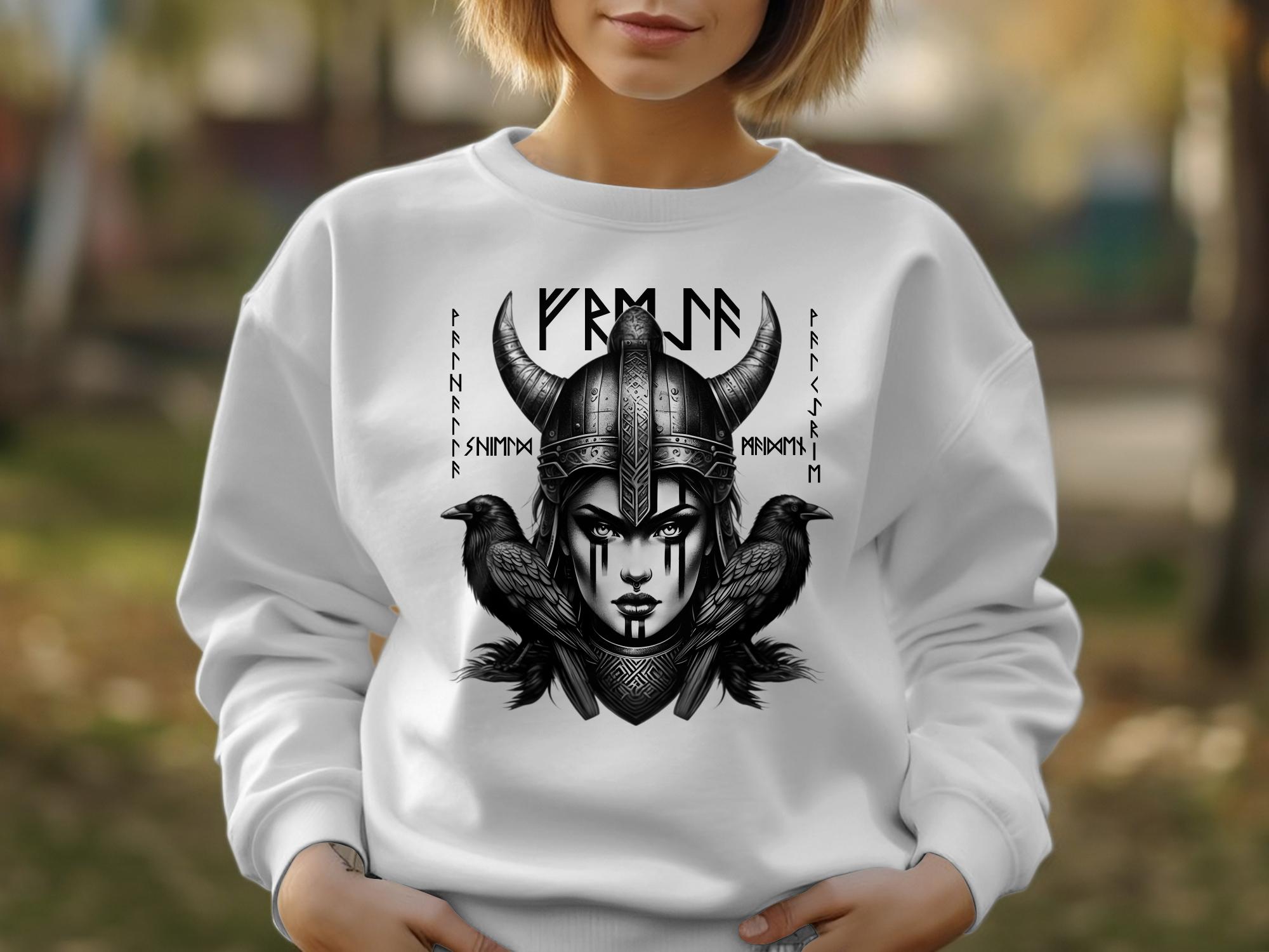 Viking Shield Maiden - Coloured Gildan Sweatshirt Realistic Norse Talisman Men Women Unisex Valhalla Tee Graphic Design