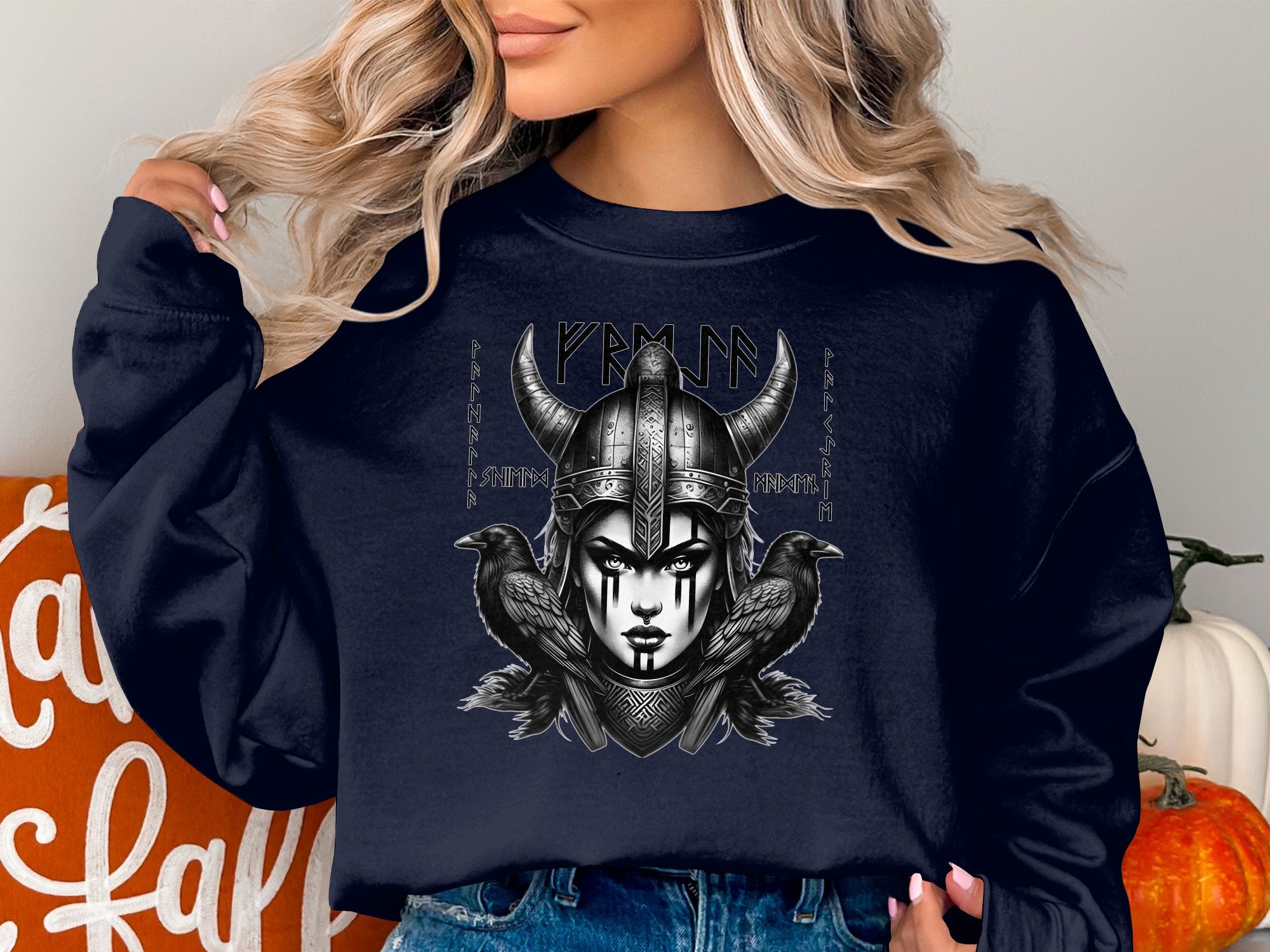 Viking Shield Maiden - Coloured Gildan Sweatshirt Realistic Norse Talisman Men Women Unisex Valhalla Tee Graphic Design