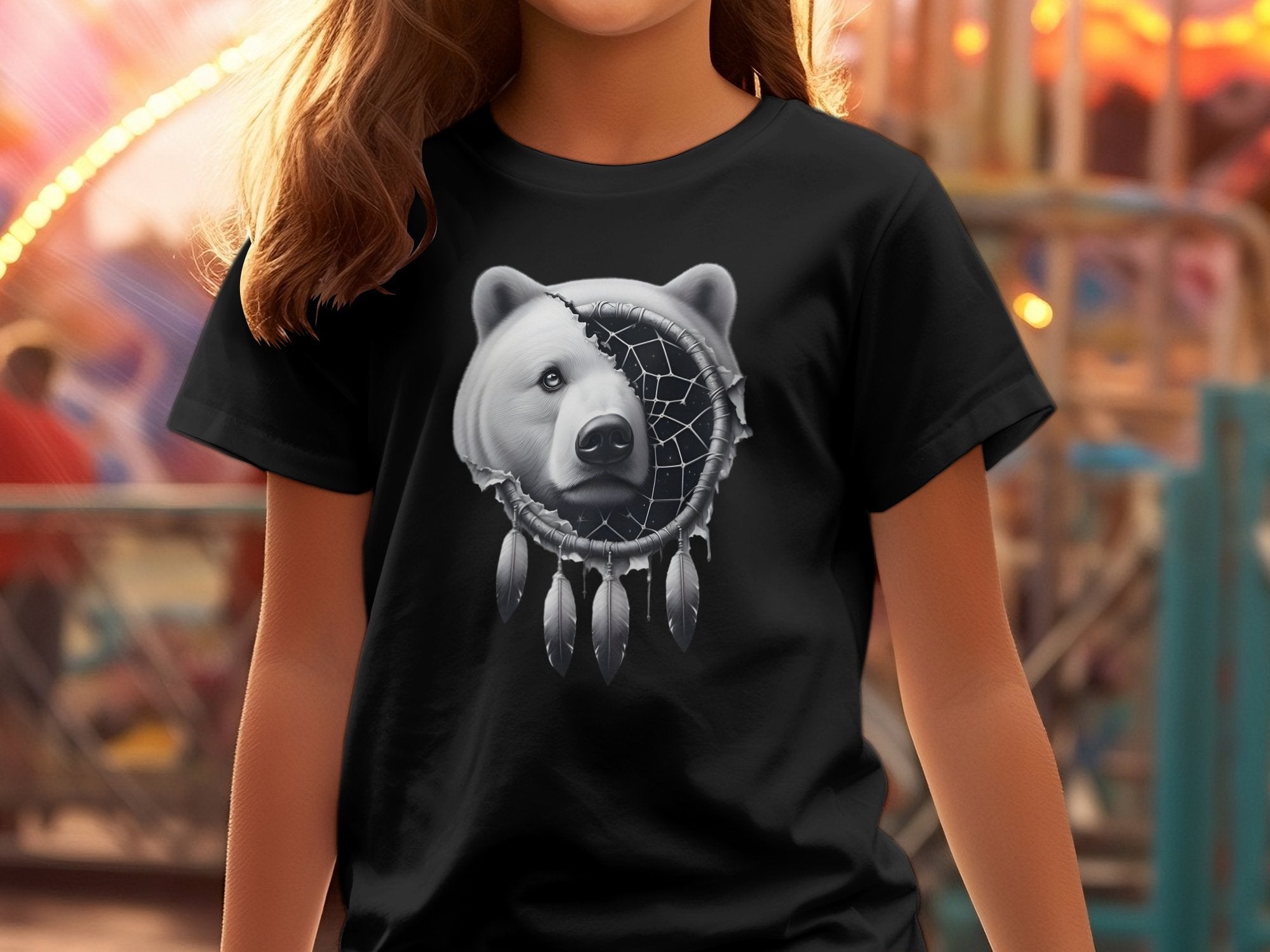 Dreamcatcher Bear - Coloured Gildan Kids T Shirt Realistic Native American Talisman Unisex Mythology Tee Graphic Design