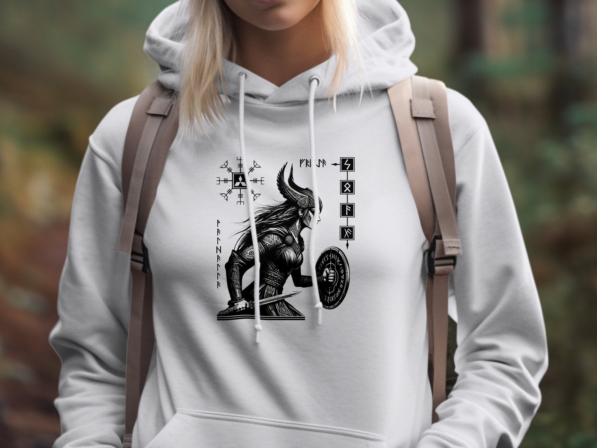 Viking Shield Maiden - Coloured Gildan Hoodie Realistic Norse Talisman Men Women Unisex Valhalla Tee Graphic Design