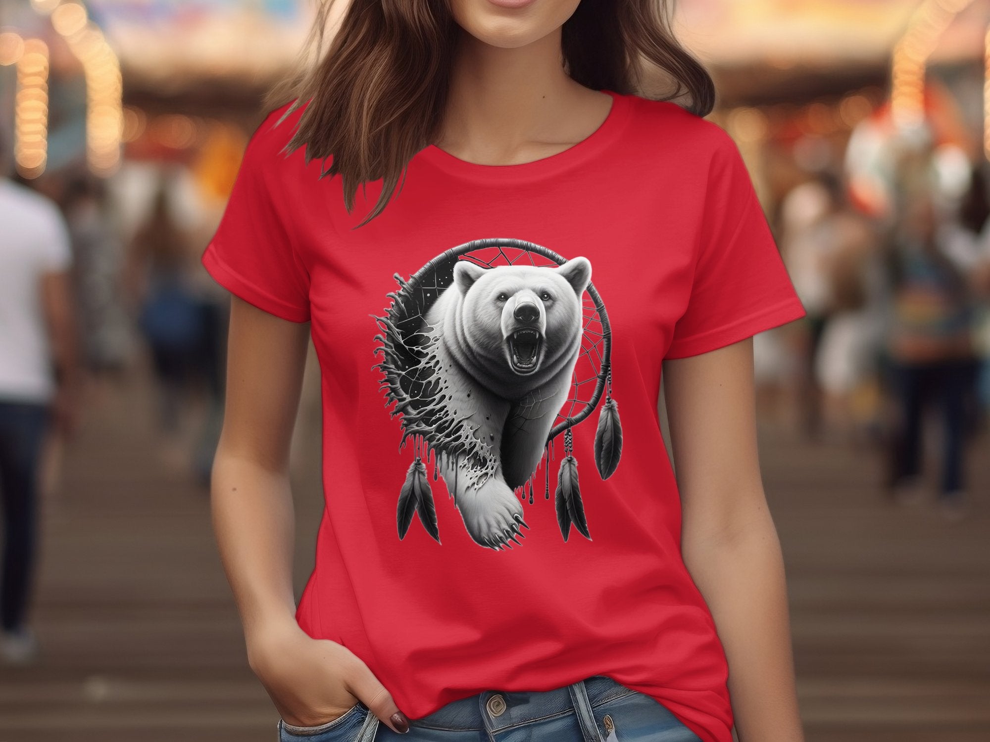 Dreamcatcher Bear - Coloured Gildan T-Shirt Realistic Native American Talisman Unisex Mythology Tee Graphic Design