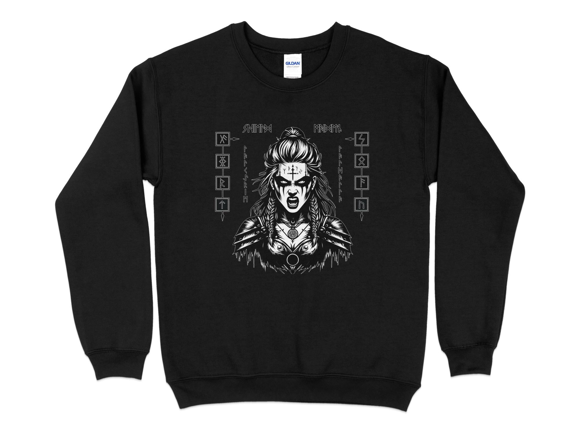 Viking Shield Maiden - Coloured Gildan Sweatshirt Realistic Norse Talisman Men Women Unisex Valhalla Tee Graphic Design