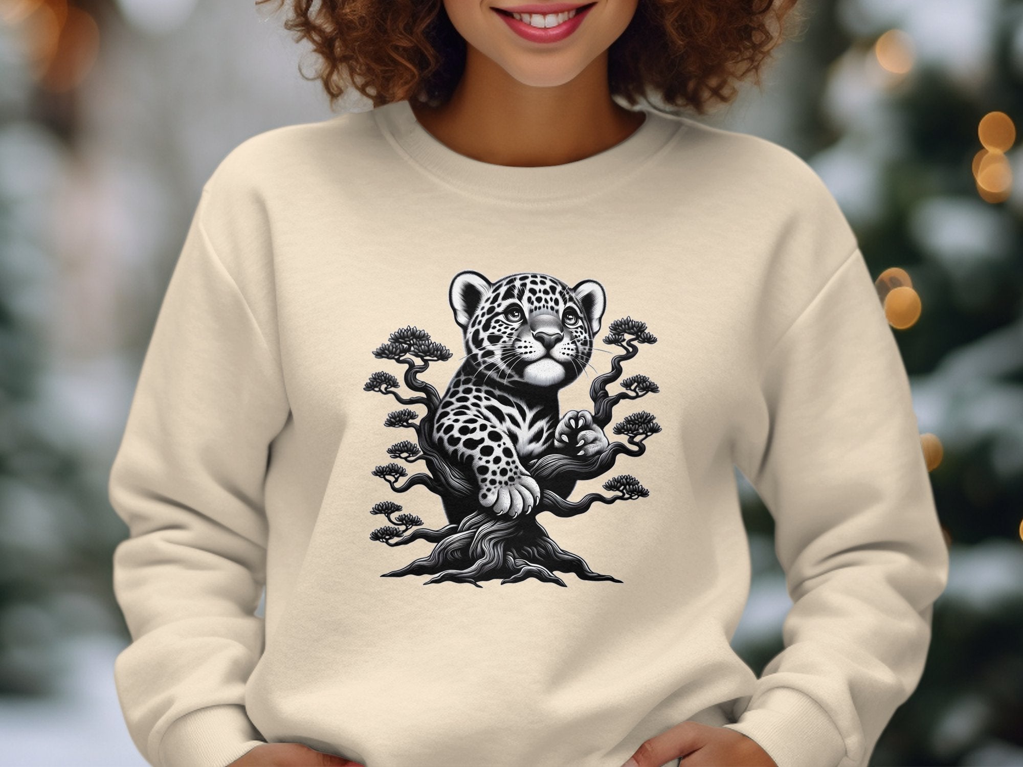 Leopard Bonsai - Coloured Gildan Sweatshirt Realistic Animal Talisman Unisex Cute Tee Graphic Design