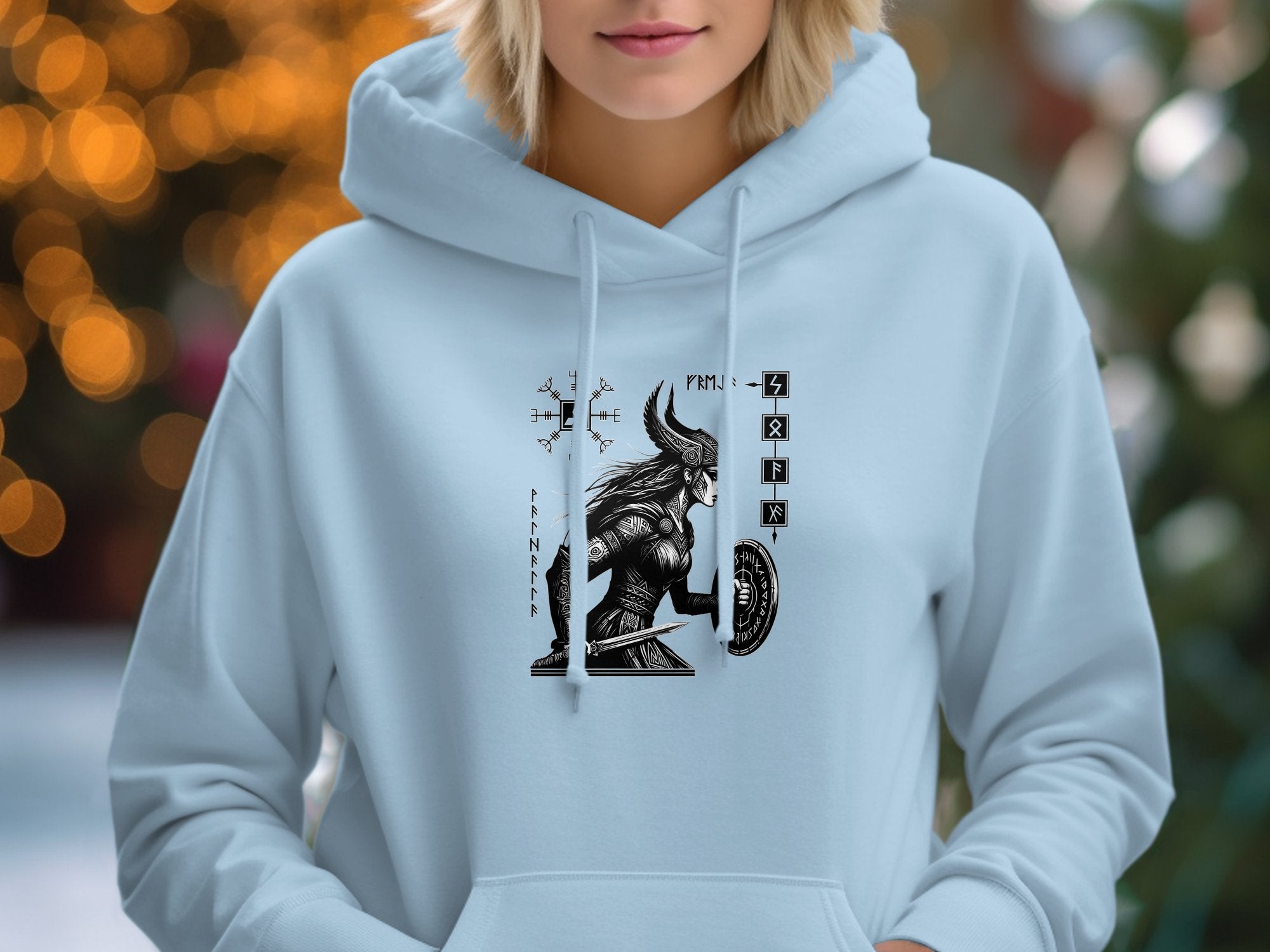 Viking Shield Maiden - Coloured Gildan Hoodie Realistic Norse Talisman Men Women Unisex Valhalla Tee Graphic Design