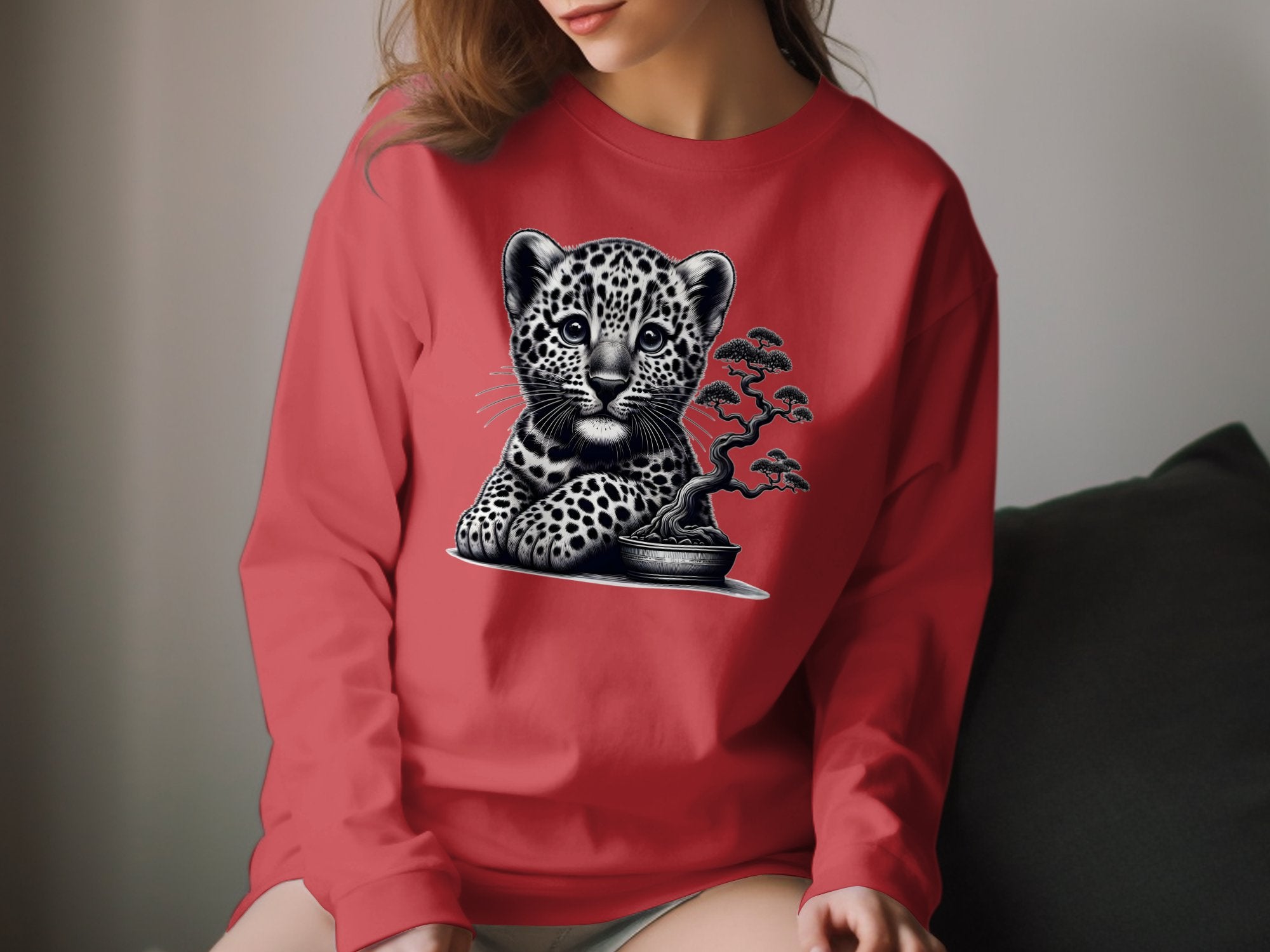 Leopard Bonsai - Coloured Gildan Long Sleeve Realistic Animal Talisman Unisex Cute Tee Graphic Design