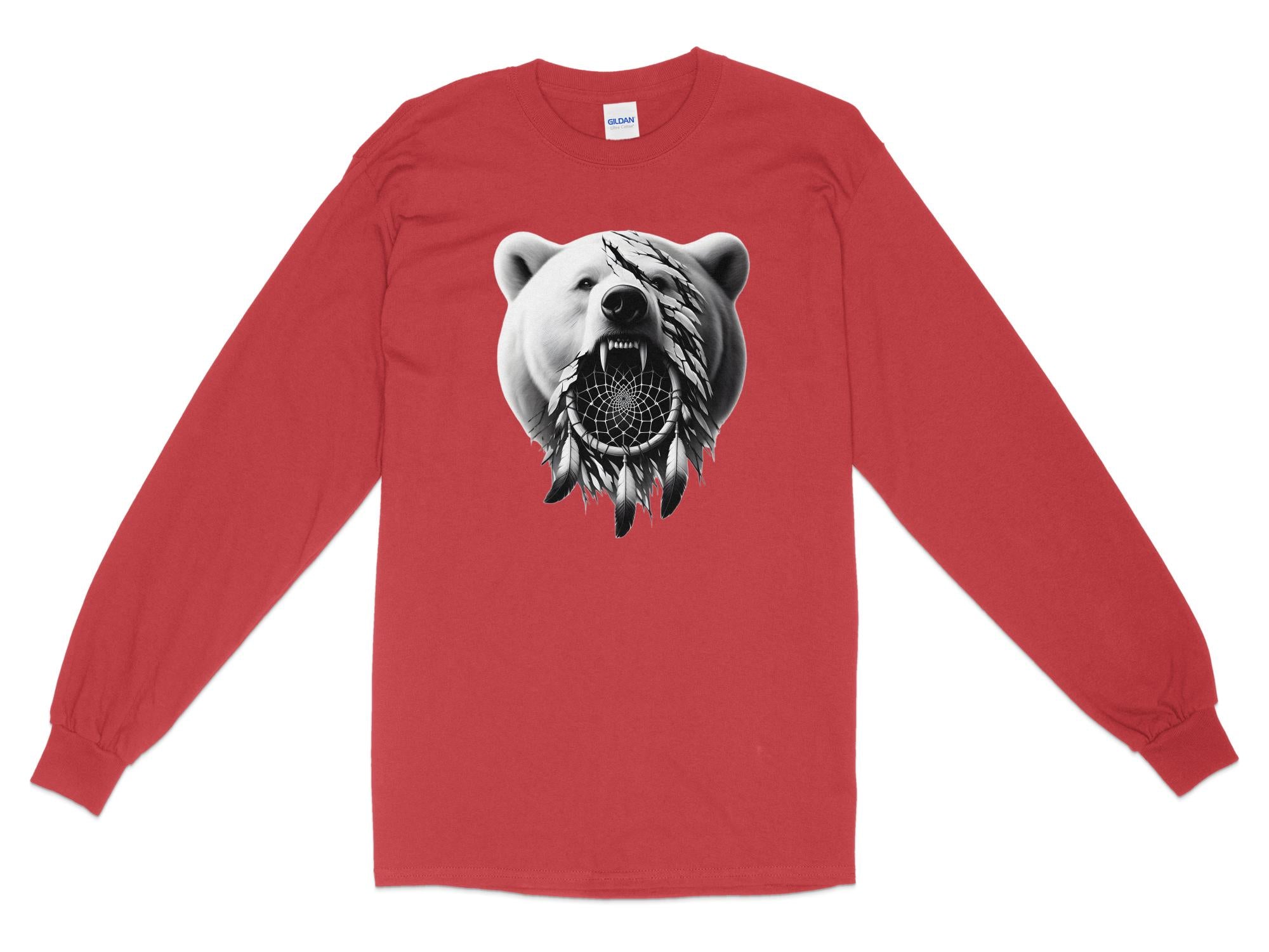 Dreamcatcher Bear - Coloured Gildan Long Sleeve Realistic Native American Talisman Unisex Mythology Tee Graphic Design