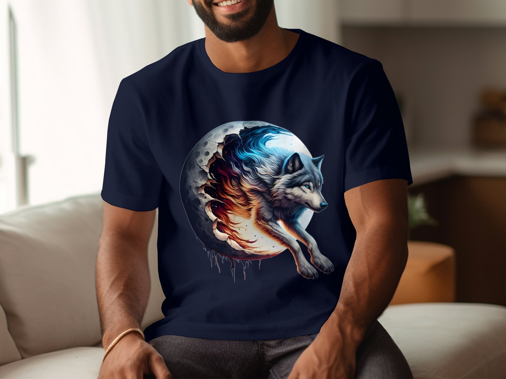 Moon Wolf - T-Shirt Realistic Full Colour Animal Talisman Unisex Mythology Tee Gildan Graphic Design