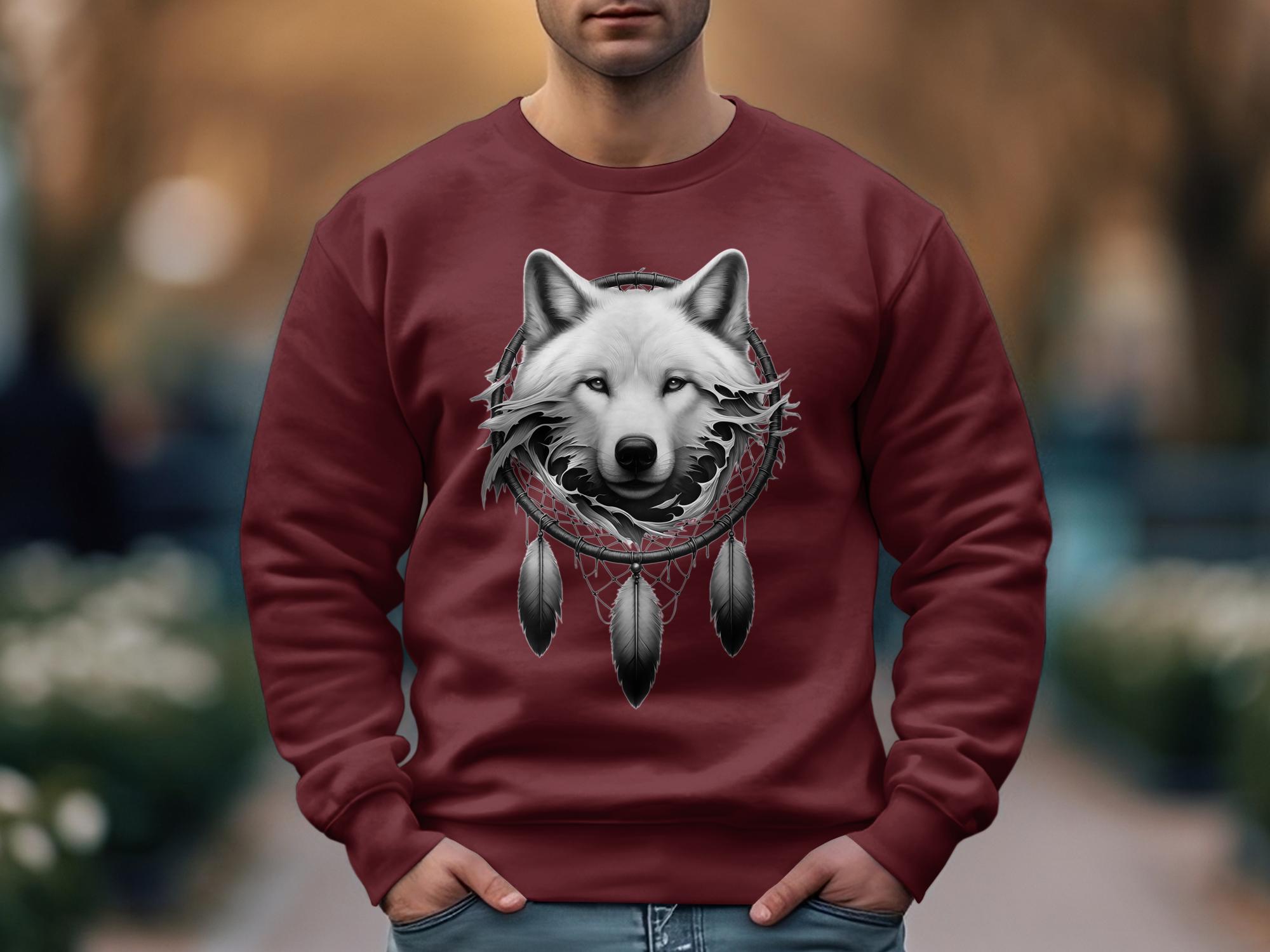 Dreamcatcher Wolf - Coloured Gildan Sweatshirt Realistic Native American Talisman Unisex Mythology Tee Graphic Design