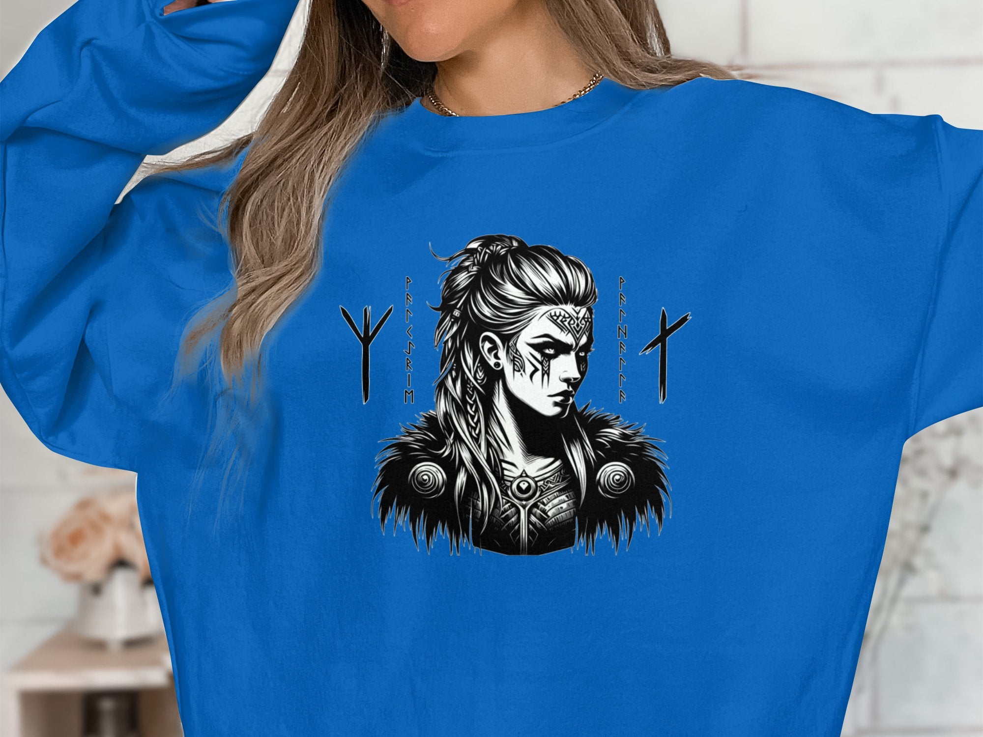 Viking Shield Maiden - Coloured Gildan Sweatshirt Realistic Norse Talisman Men Women Unisex Valhalla Tee Graphic Design