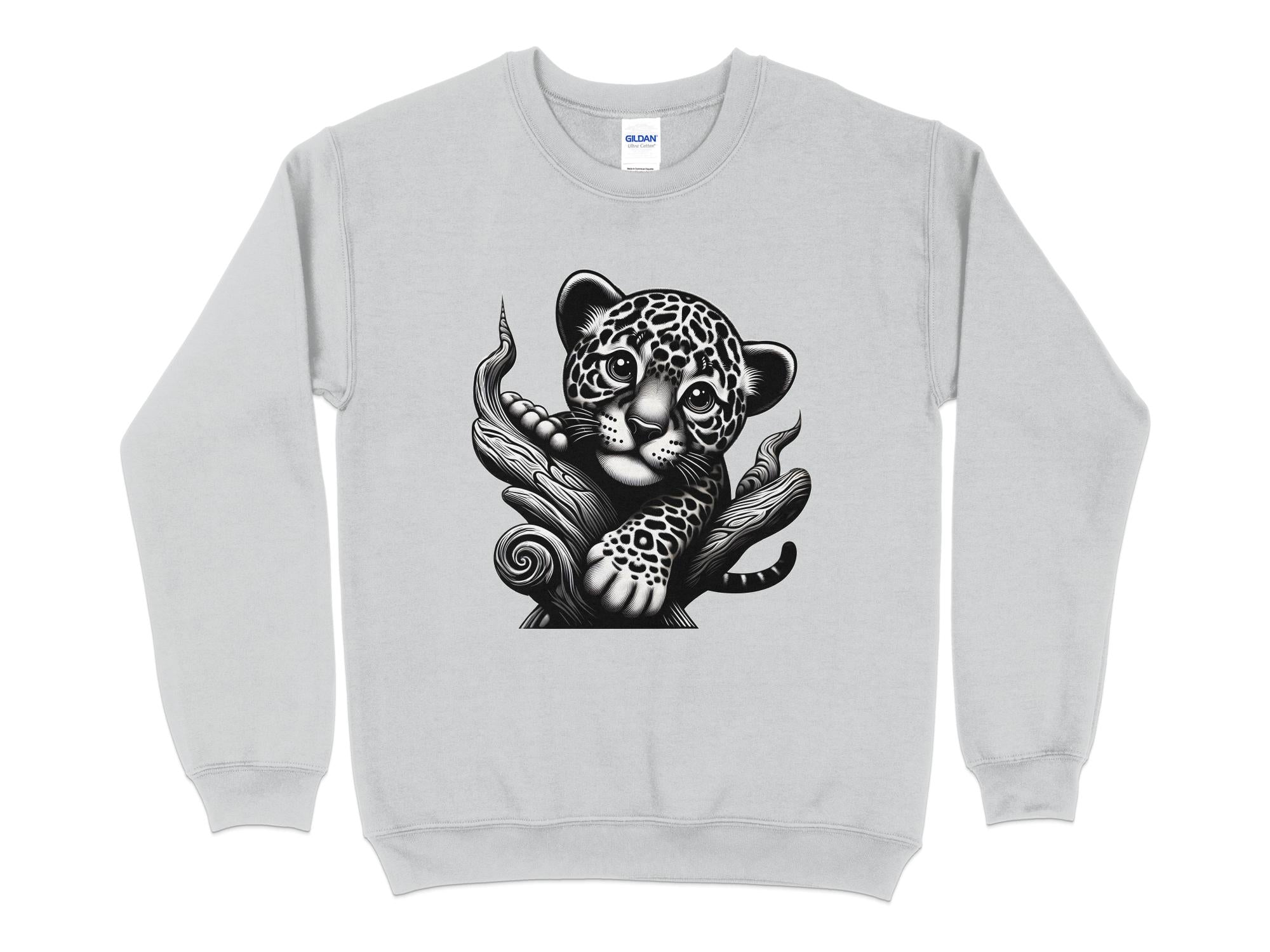 Leopard Bonsai - Coloured Gildan Sweatshirt Realistic Animal Talisman Unisex Cute Tee Graphic Design