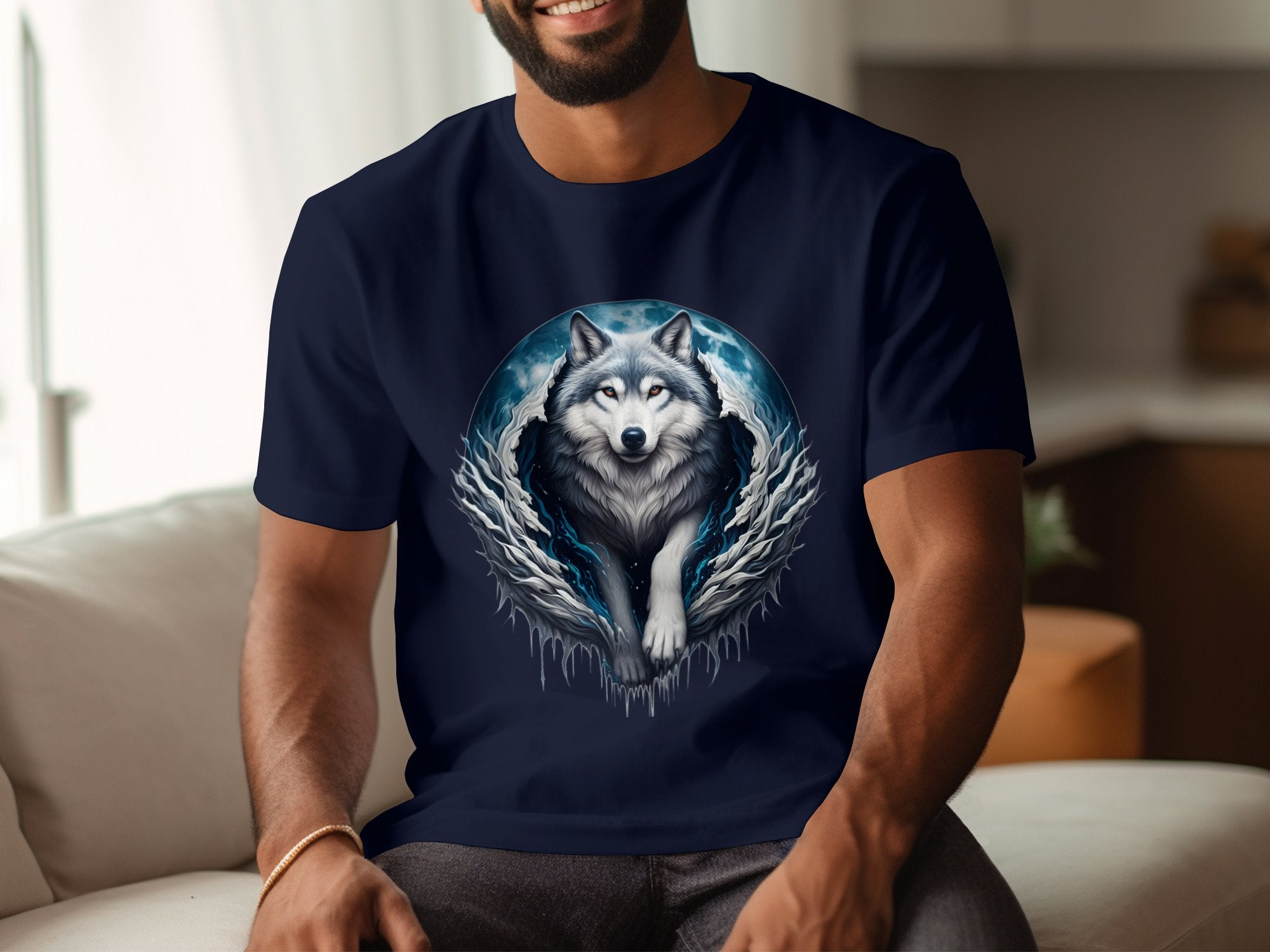 Moon Wolf - T-Shirt Realistic Full Colour Animal Talisman Unisex Mythology Tee Gildan Graphic Design