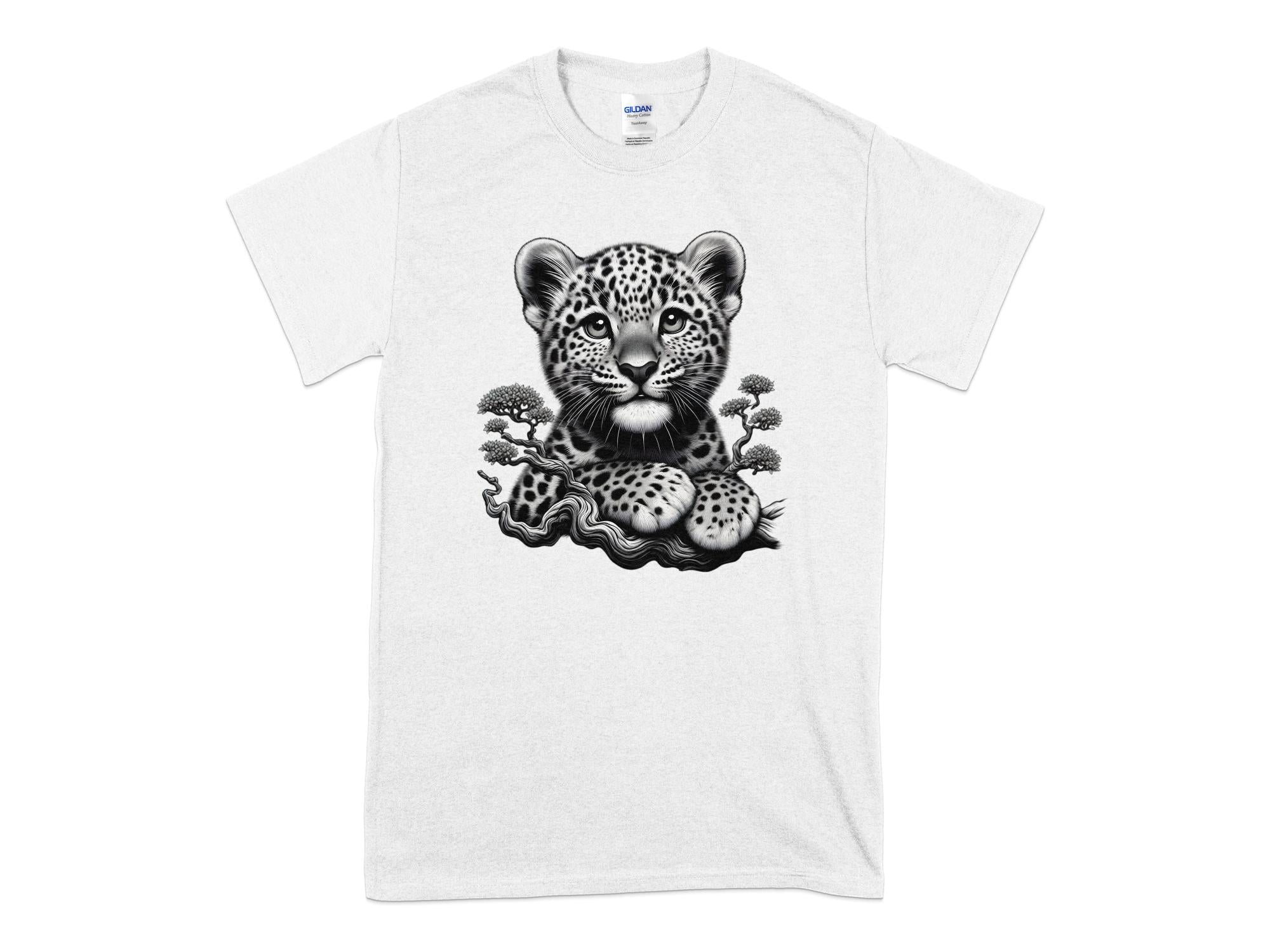 Leopard Bonsai - Coloured Gildan T-Shirt Realistic Animal Talisman Unisex Cute Tee Graphic Design