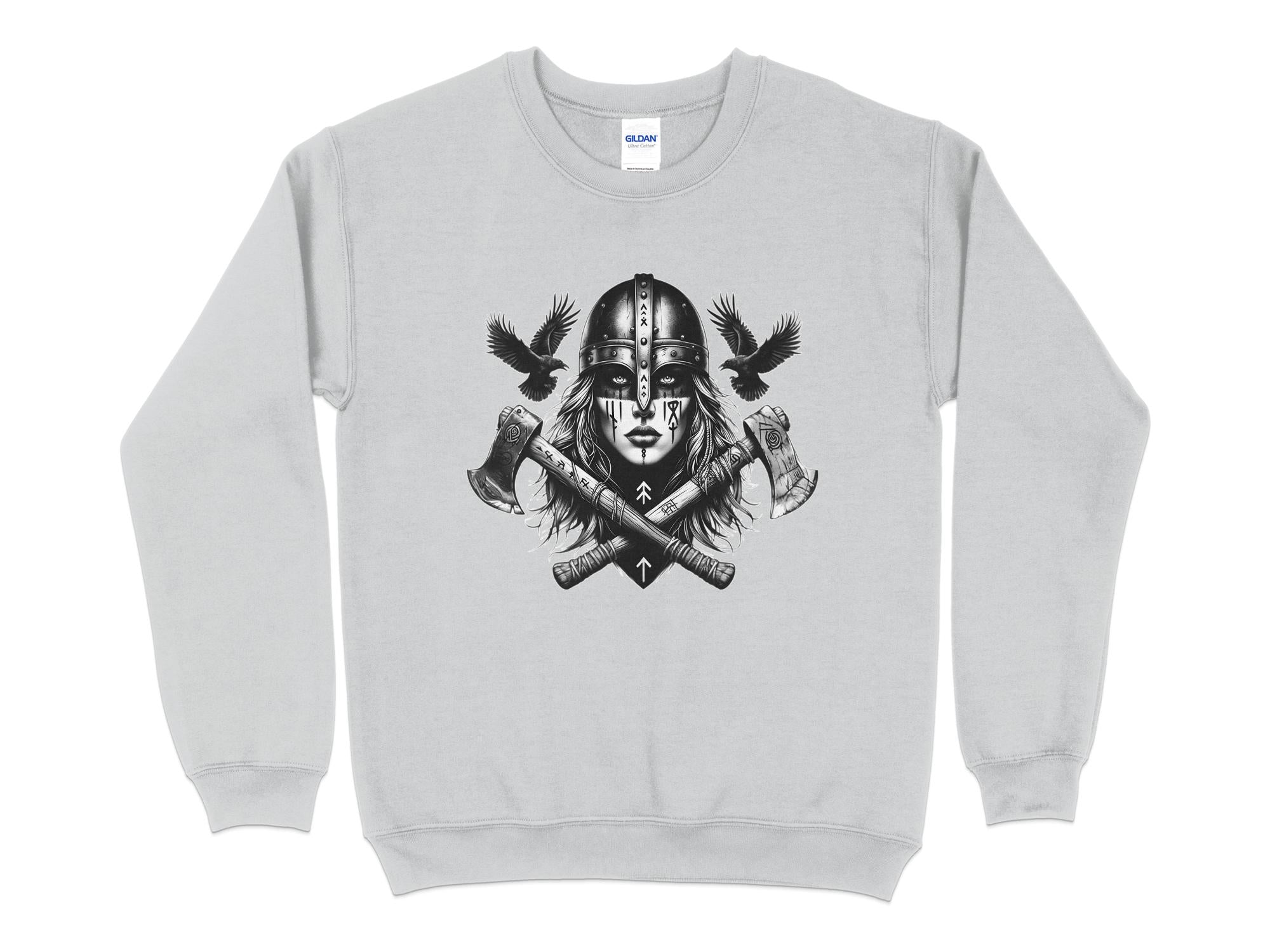 Viking Shield Maiden - Coloured Gildan Sweatshirt Realistic Norse Talisman Men Women Unisex Valhalla Tee Graphic Design