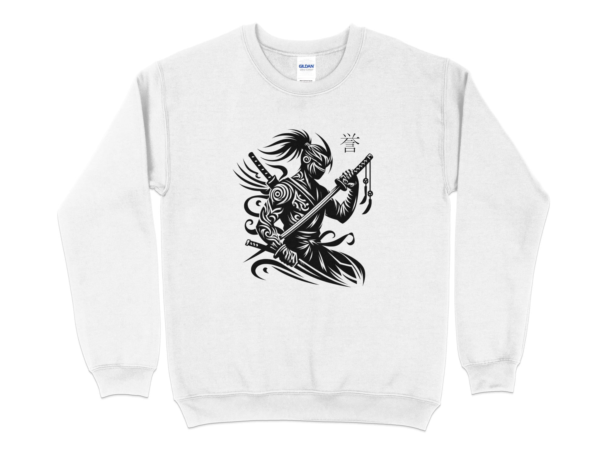 Samurai Ninja - Coloured Gildan Sweatshirt Japanese Talisman Unisex Cultural Symbolic Graphic Design