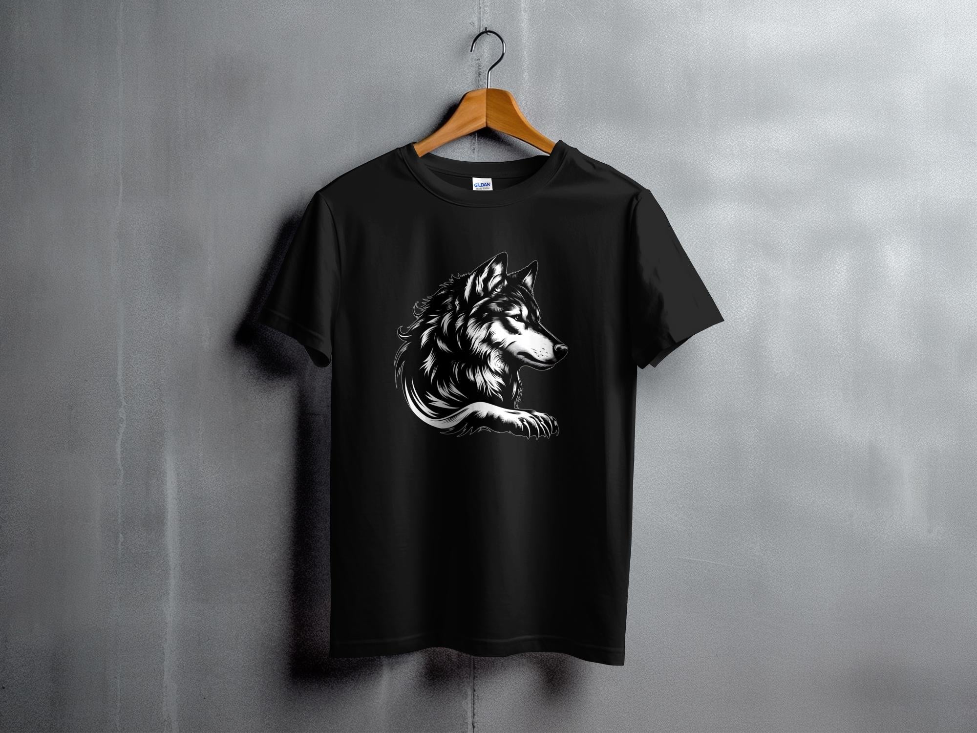 Wolf Tribal - Black White Gildan Kids T-Shirt Realistic Animal Talisman Unisex Tee Graphic Design