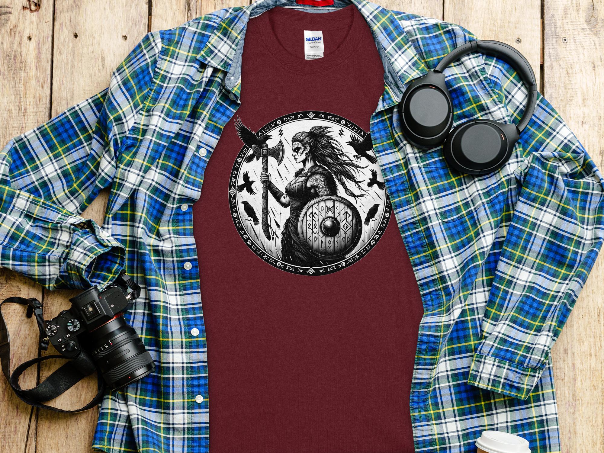 Viking Shield Maiden - Coloured Gildan T Shirt Realistic Norse Talisman Men Women Unisex Valhalla Tee Graphic Design