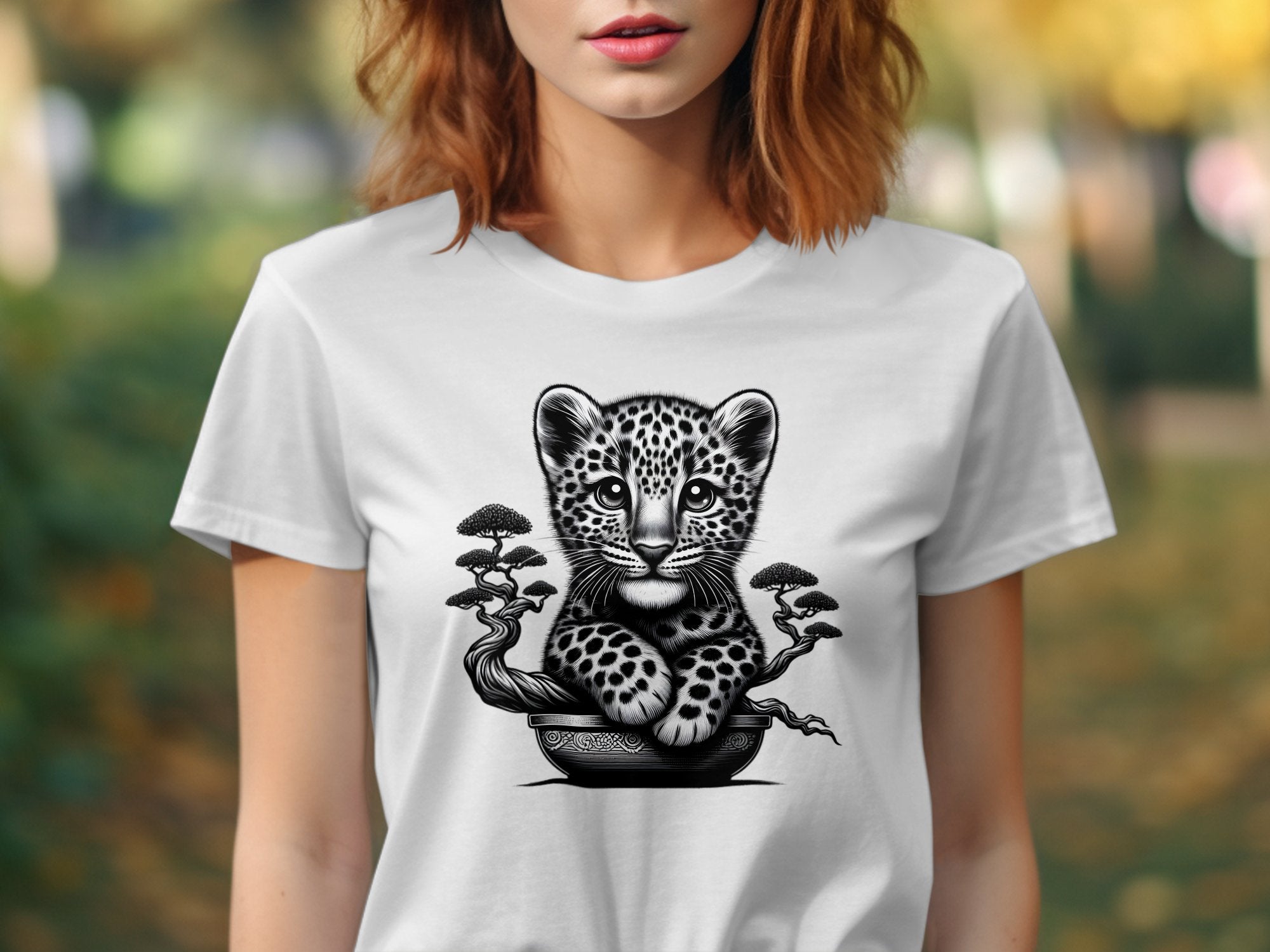 Leopard Bonsai - Coloured Gildan T-Shirt Realistic Animal Talisman Unisex Cute Tee Graphic Design