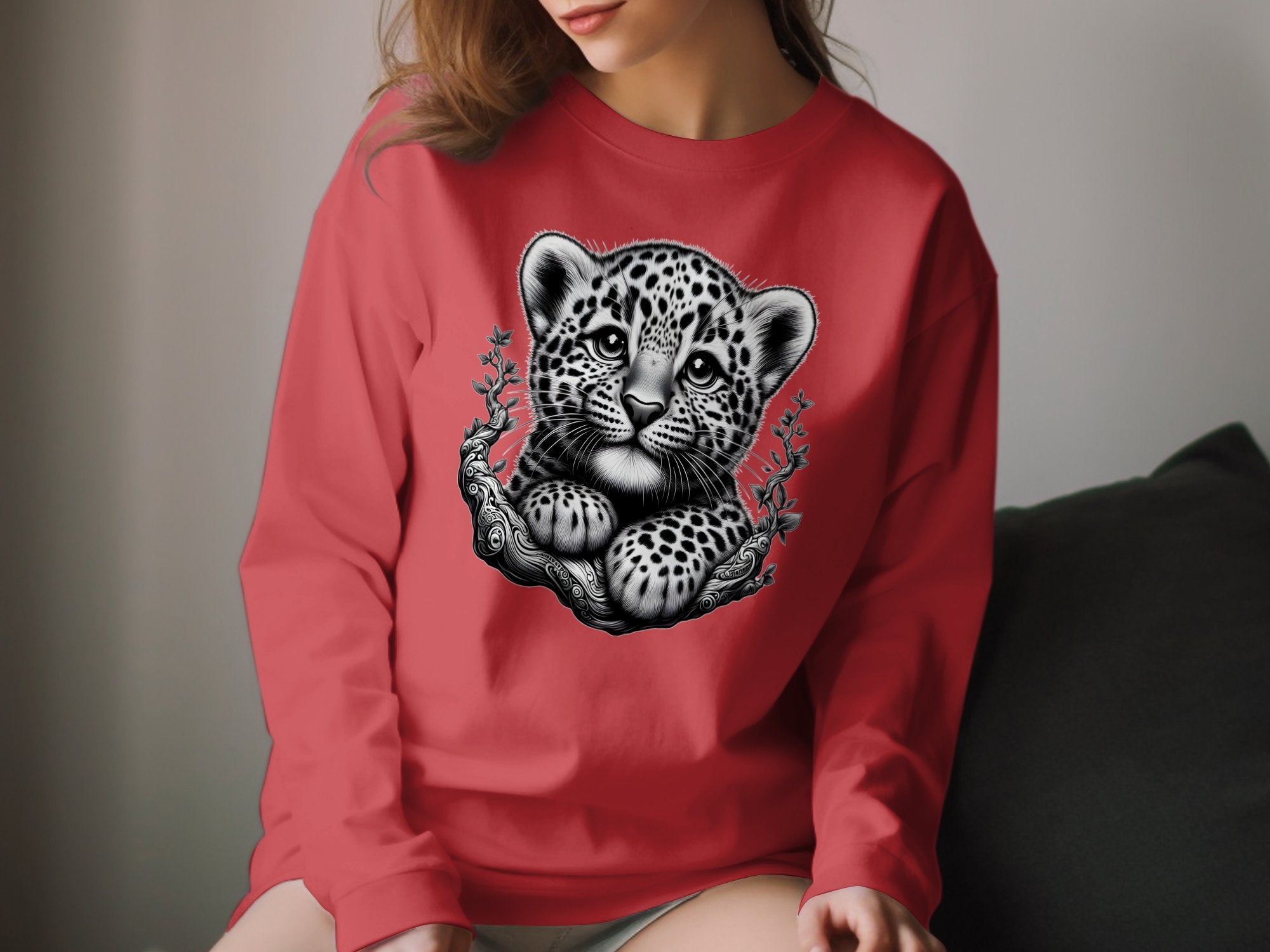 Leopard Bonsai - Coloured Gildan Long Sleeve Realistic Animal Talisman Unisex Cute Tee Graphic Design