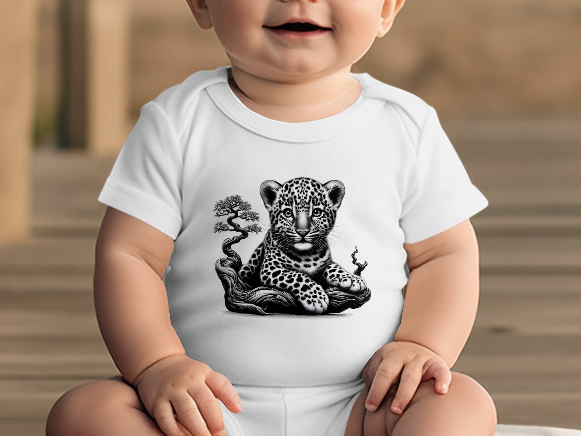 Leopard Bonsai - Coloured Toddler Bodysuit Realistic Animal Talisman Unisex Cute Tee Graphic Design