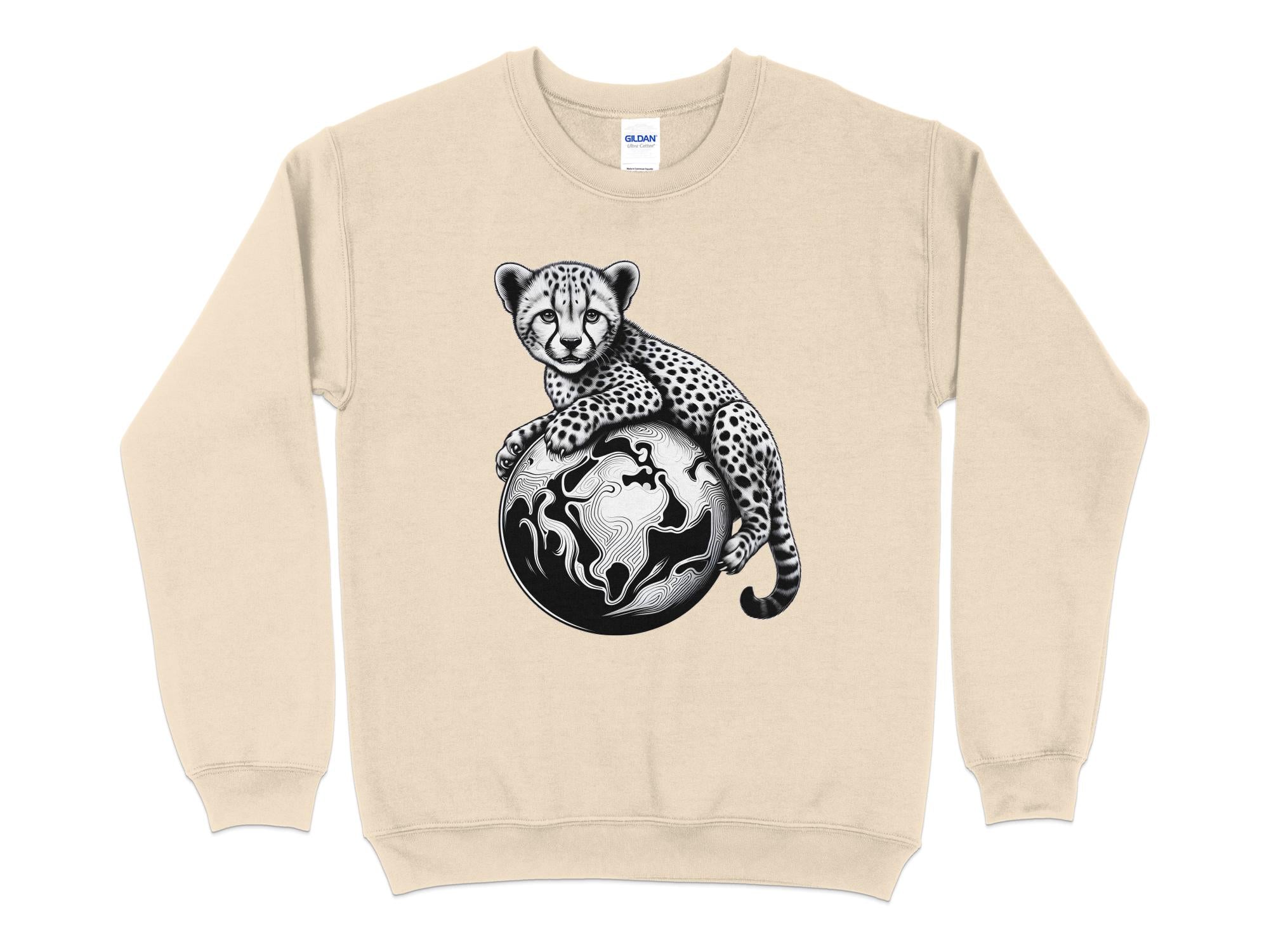 Cheetah World - Coloured Gildan Sweatshirt Realistic Animal Talisman Unisex Cute Tee Graphic Design