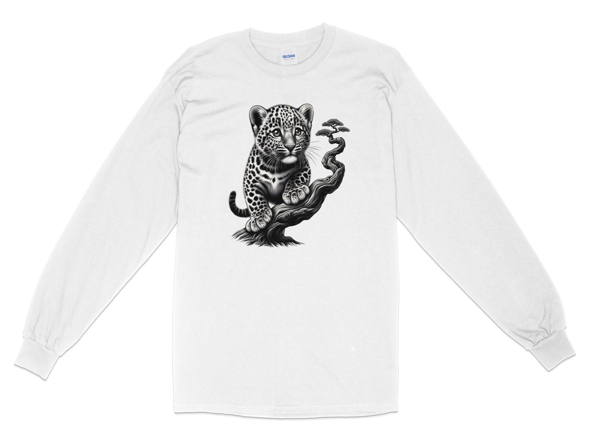 Leopard Bonsai - Coloured Gildan Long Sleeve Realistic Animal Talisman Unisex Cute Tee Graphic Design