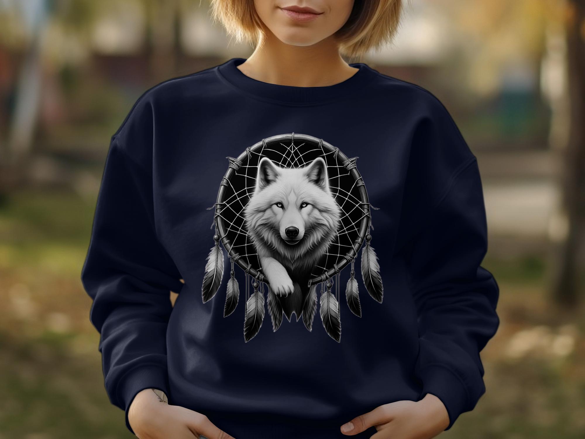 Dreamcatcher Wolf - Coloured Gildan Sweatshirt Realistic Native American Talisman Unisex Mythology Tee Graphic Design