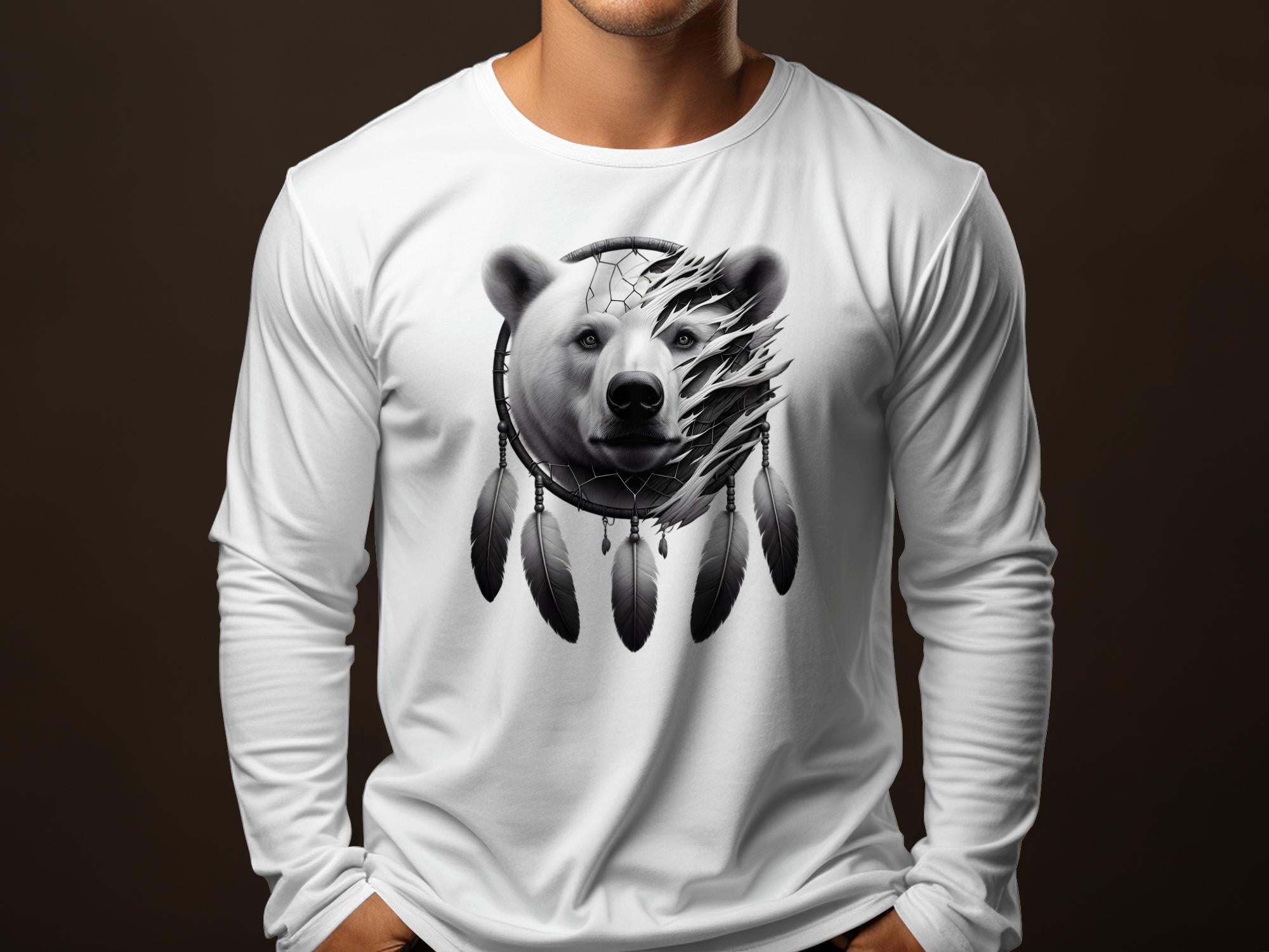 Dreamcatcher Bear - Coloured Gildan Long Sleeve Realistic Native American Talisman Unisex Mythology Tee Graphic Design