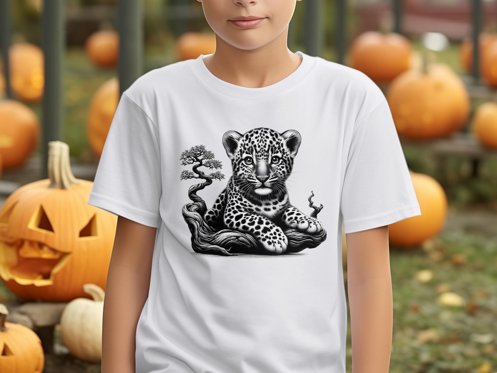 Leopard Bonsai - Coloured Gildan Kids T-Shirt Realistic Animal Talisman Unisex Cute Tee Graphic Design