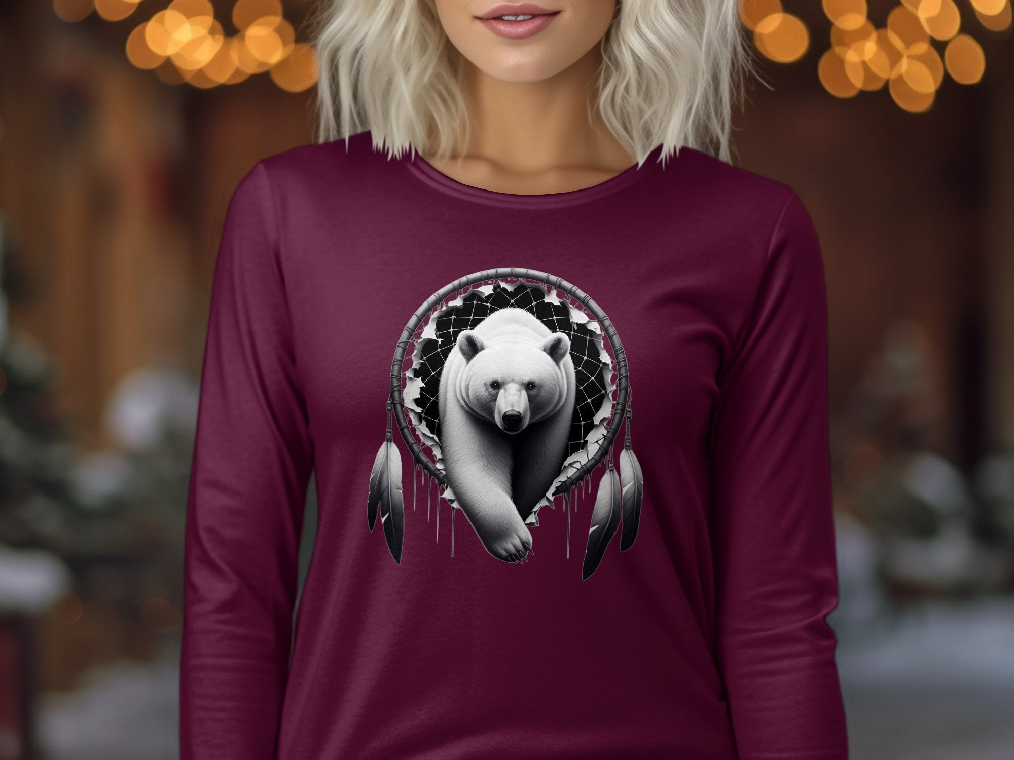 Dreamcatcher Bear - Coloured Gildan Long Sleeve Realistic Native American Talisman Unisex Mythology Tee Graphic Design