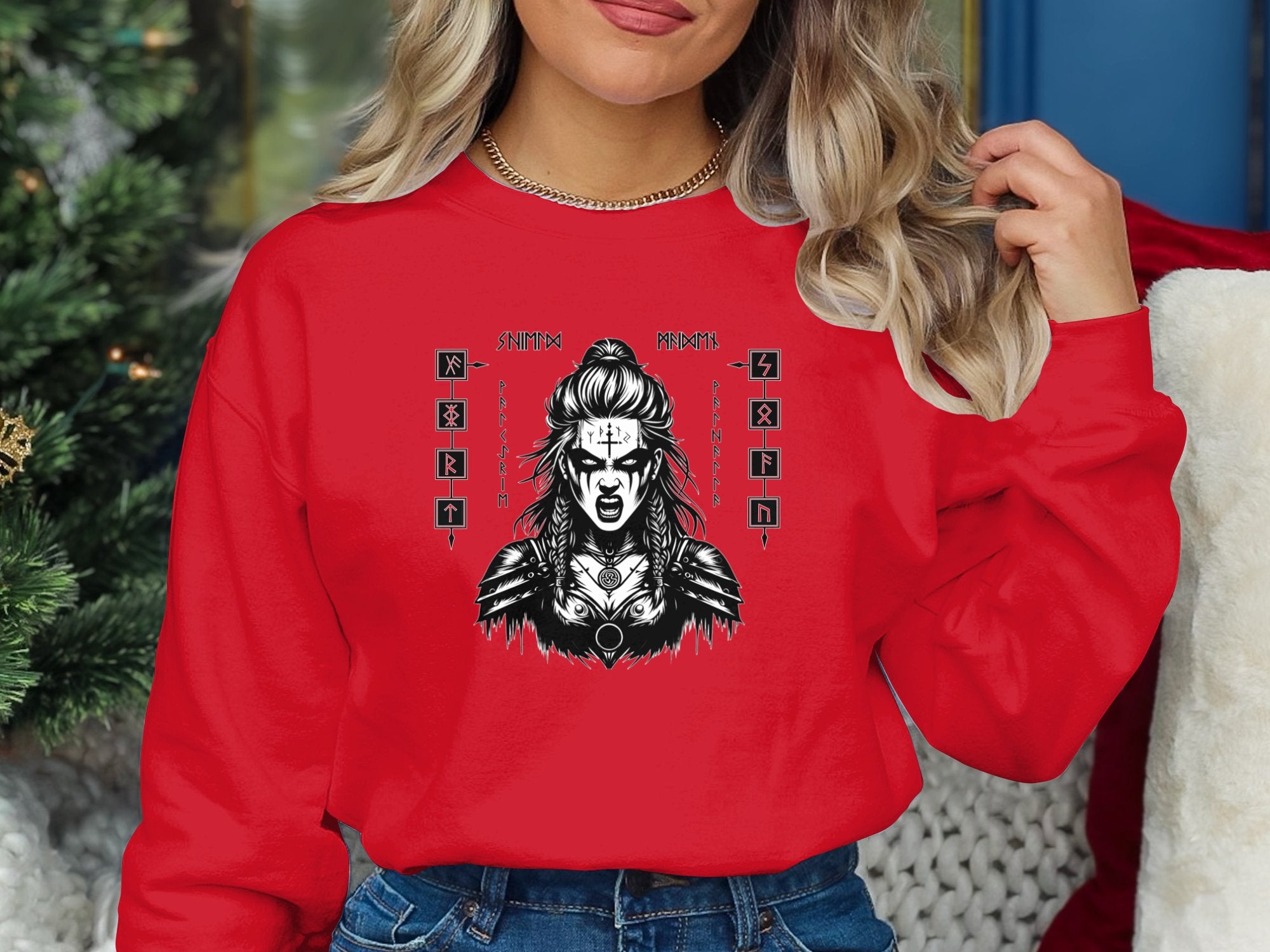 Viking Shield Maiden - Coloured Gildan Sweatshirt Realistic Norse Talisman Men Women Unisex Valhalla Tee Graphic Design