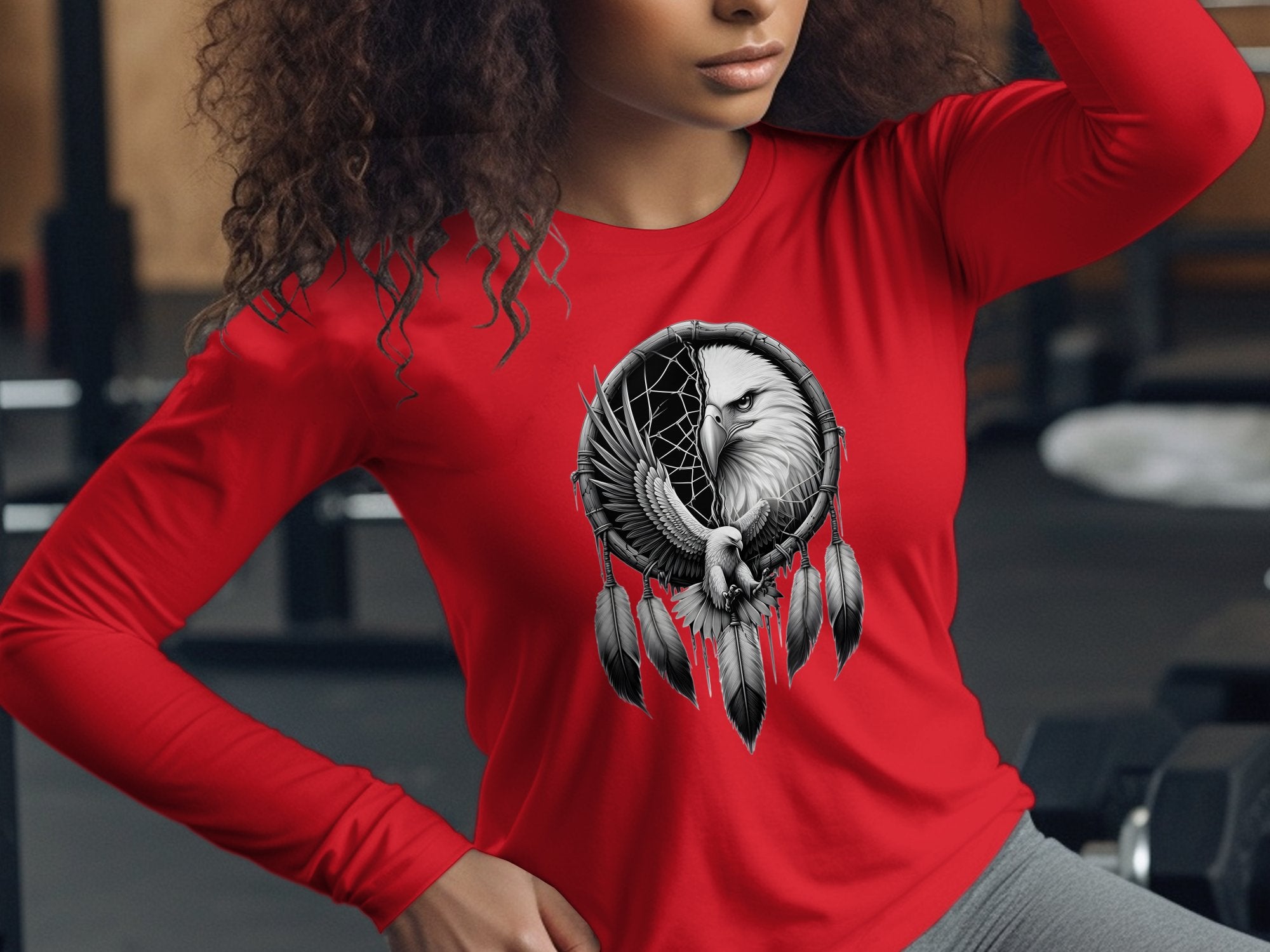 Dreamcatcher Eagle - Coloured Gildan Long Sleeve Realistic Native American Talisman Unisex Mythology Tee Graphic Design