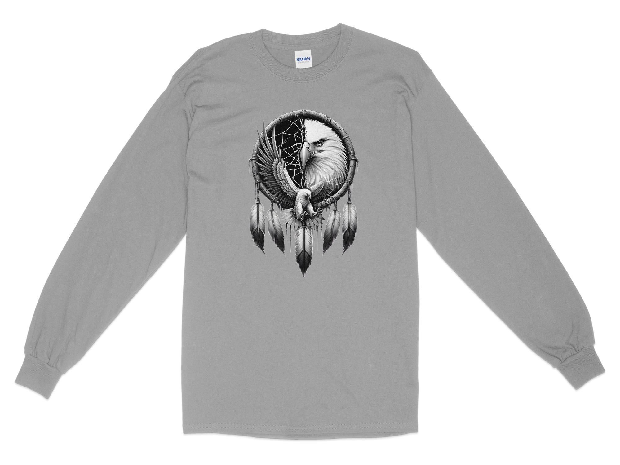 Dreamcatcher Eagle - Coloured Gildan Long Sleeve Realistic Native American Talisman Unisex Mythology Tee Graphic Design